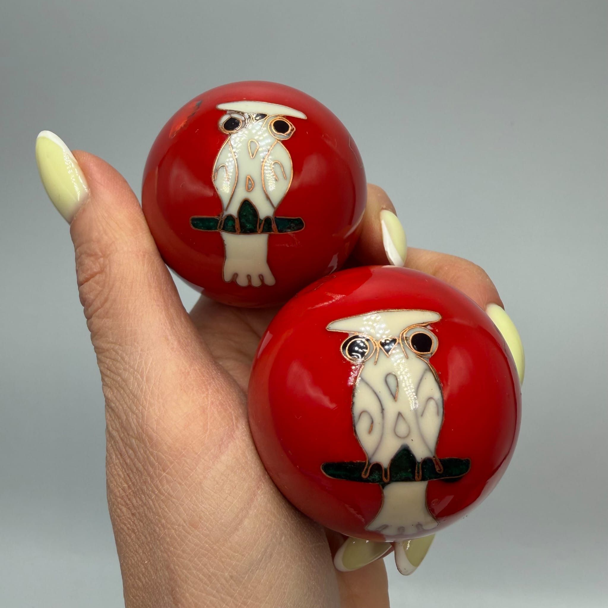 Vintage Vintage Chinese Baoding Balls Owl Red Cloisonne Enamel Size ONE SIZE - 4 Thumbnail