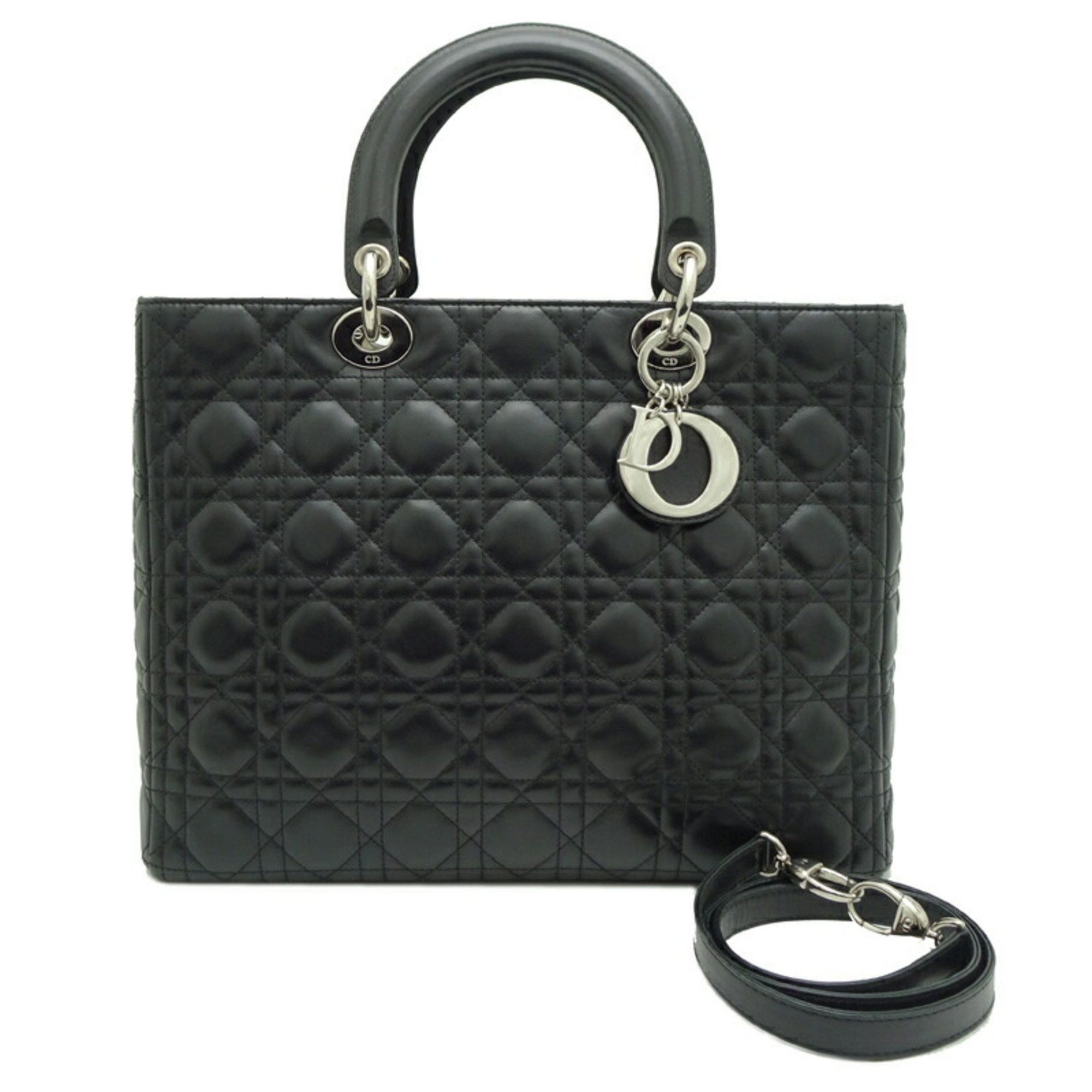 Christian Dior Lady Large Women's Tote Bag Lambskin Black