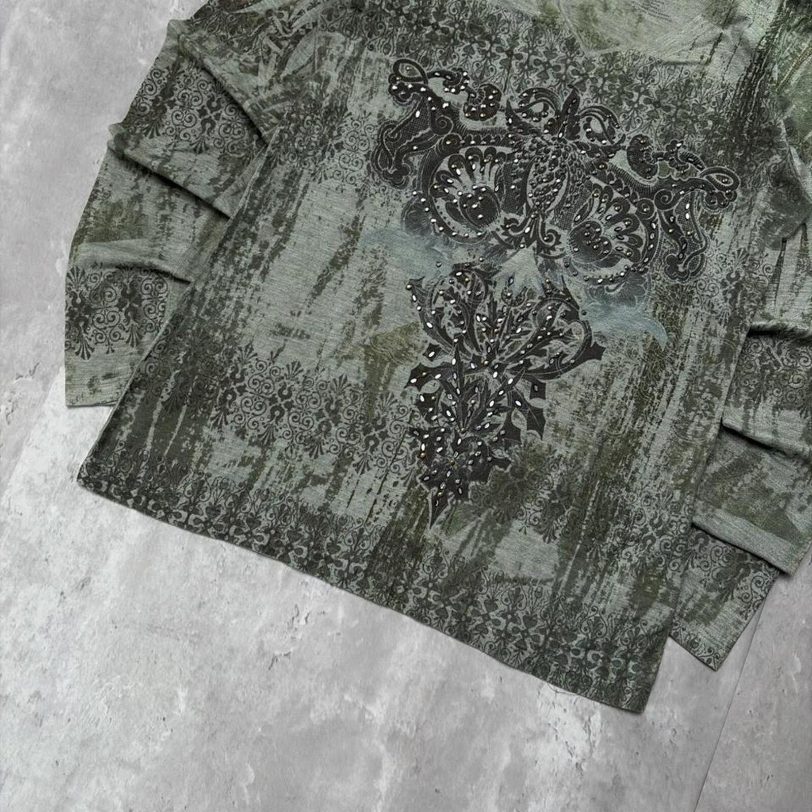 Other Y2K Green Source Grunge Gothic Embellished Long Sleeve Shirt Size M / US 6-8 / IT 42-44 - 4 Thumbnail