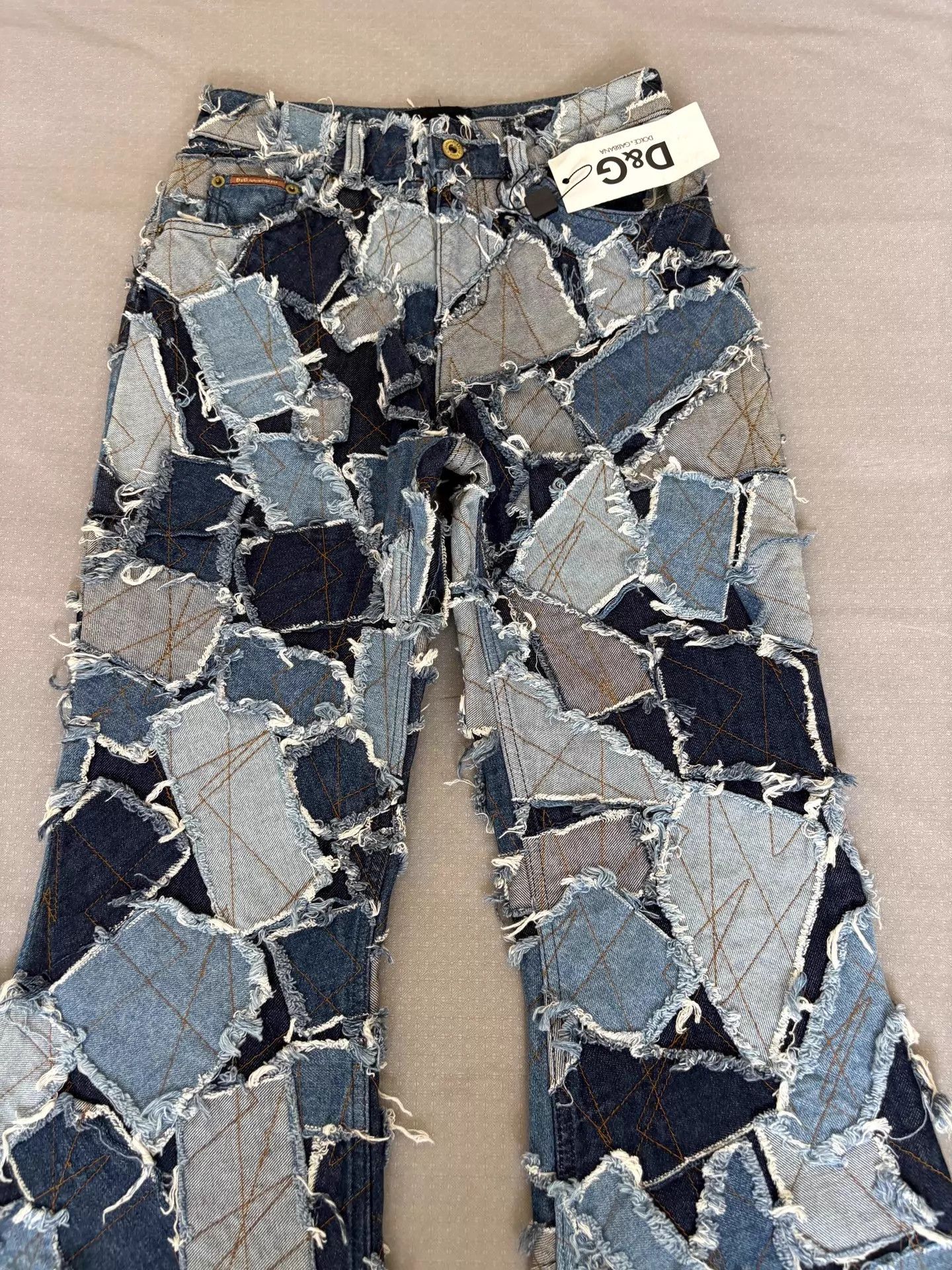 Dolce & Gabbana D&G Vtg Distressed Flared Jeans Multi-Material Patchwork Size 27" / US 4 / IT 40 - 6 Thumbnail