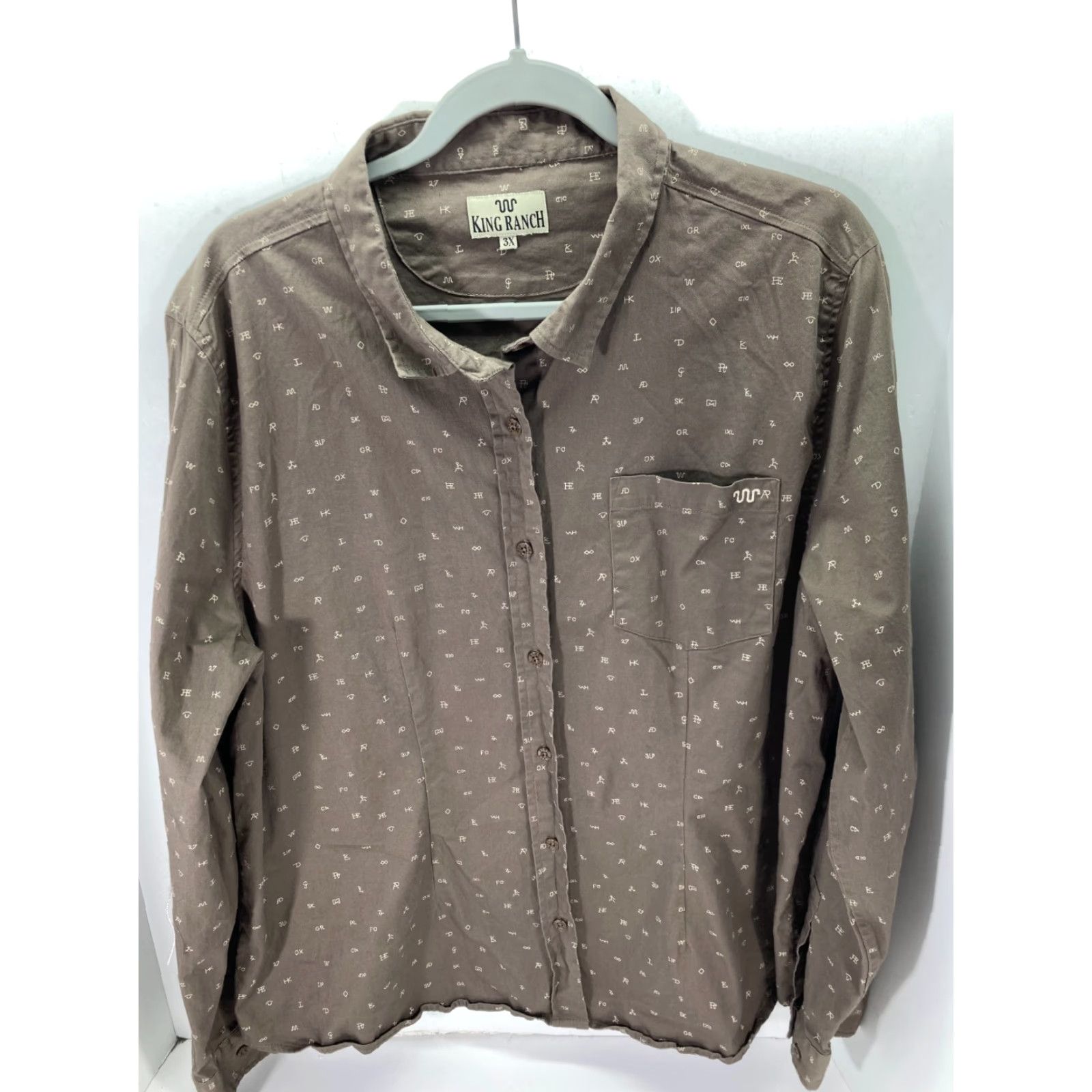 Vintage King Ranch Shirt Western Scatter Print Long Sleeve Pocket 3X Brown Womens Size XXL / US 16-18 / IT 52-54 - 3 Thumbnail