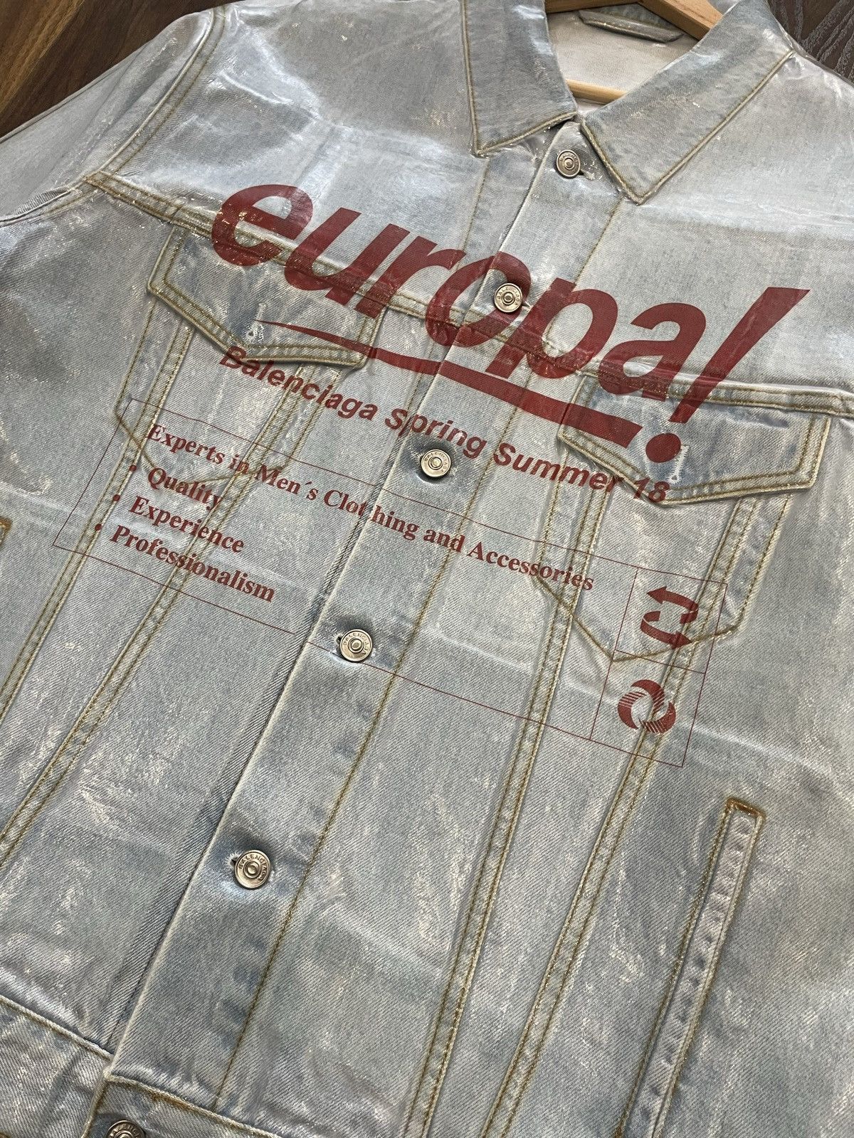 Balenciaga Balenciaga SS18 Europa! Laminated Denim Jacket Size US XL / EU 56 / 4 - 3 Thumbnail