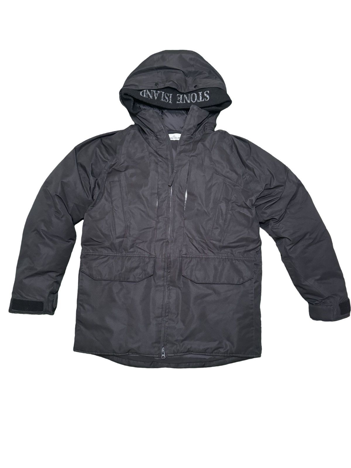 image of Stone Island Hooded Puffer Jacket in Black, Men's (Size Small)