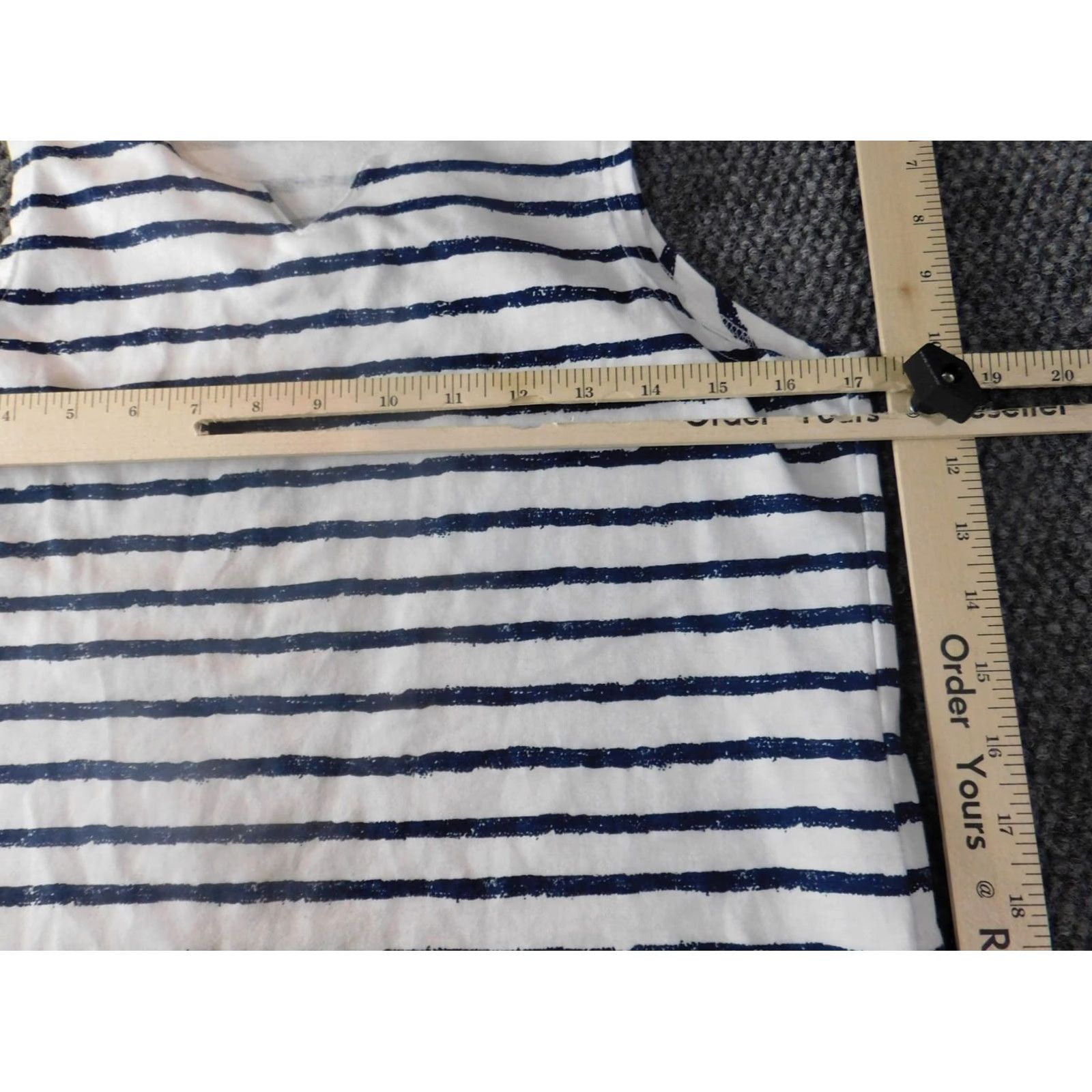 Vintage Allyson Whitmore Womens Blouse S Blue Stripe Crew Neck Pullover Casual Cotton Polyester Rayon Stretch Button Cap Sleeve Regular Size S / US 4 / IT 40 - 5 Thumbnail