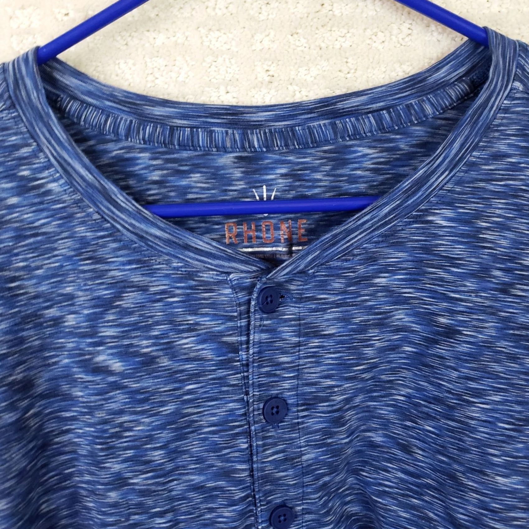 Rhone Rhone Mens XXL Blue Long Sleeve Henley Shirt 94% Pima Cotton 6% Spandex Heathered Size US XXL / EU 58 / 5 - 4 Thumbnail