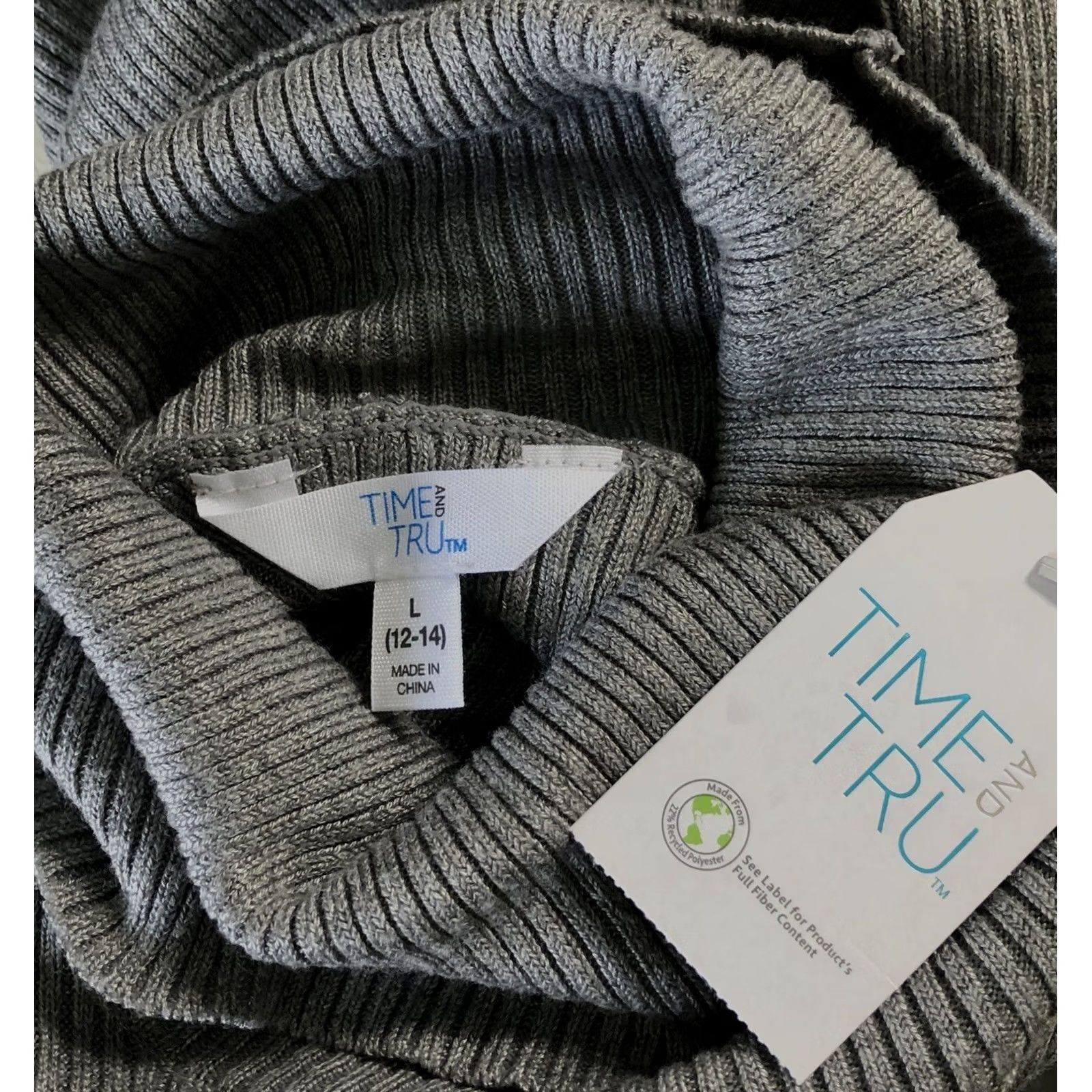 Vintage NWT Time & True Turtleneck Sweater L Gray Ribbed Rayon Knit LongSleeve Classic Shirt Size L / US 10 / IT 46 - 4 Thumbnail