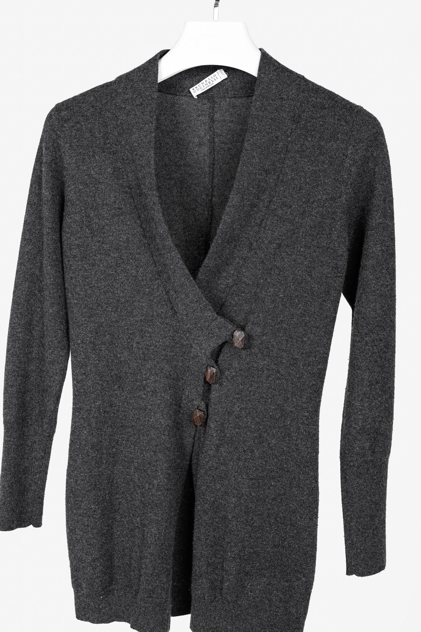 Brunello Cucinelli Brunello Cucinelli Grey Cashmere Buttoned V-Neck Cardigan Size S / US 4 / IT 40 - 3 Thumbnail