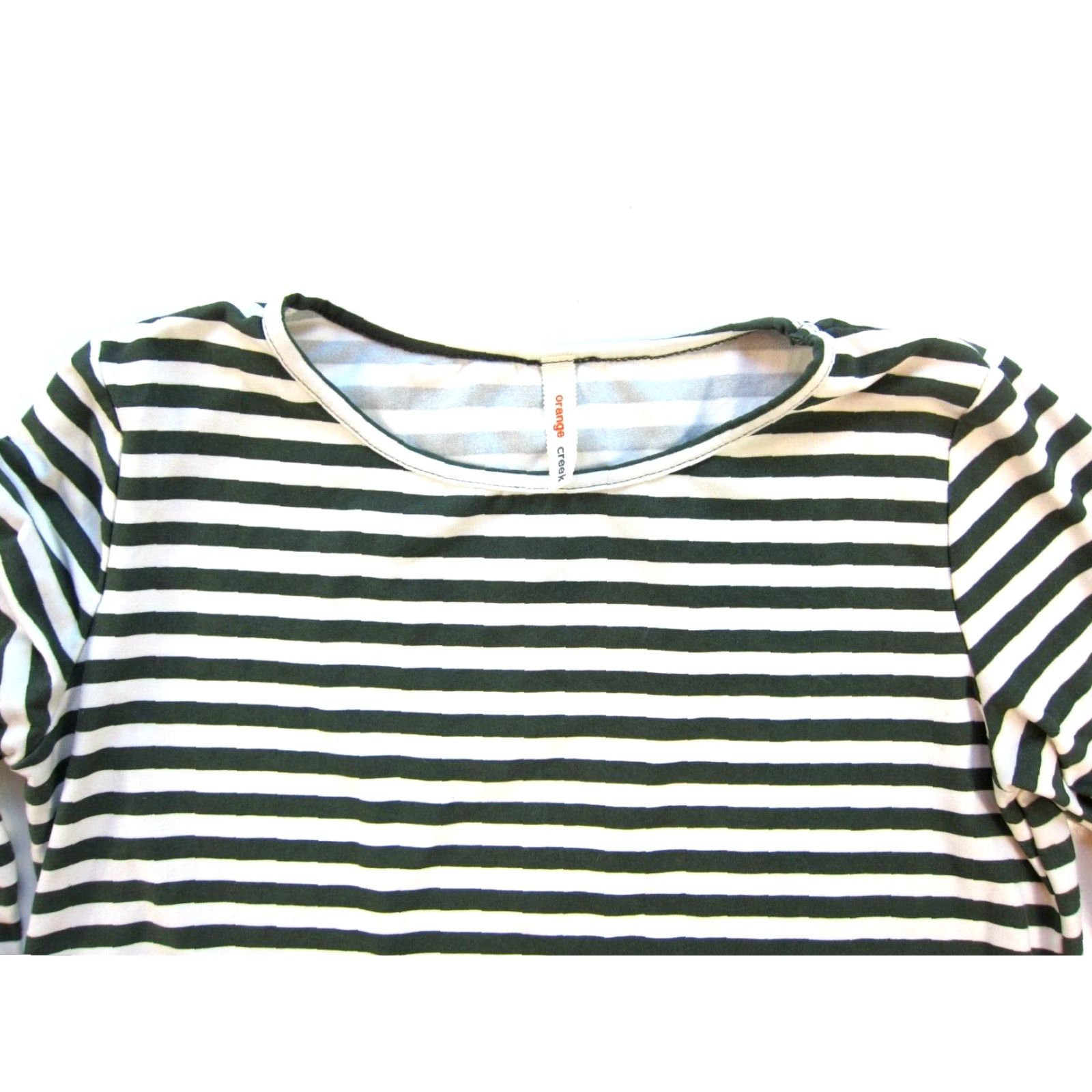 Vintage Orange Creek Dress Green Ivory Stripe Stretch Pocket Ruffle Sleeve Shift Small Size S / US 4 / IT 40 - 4 Thumbnail