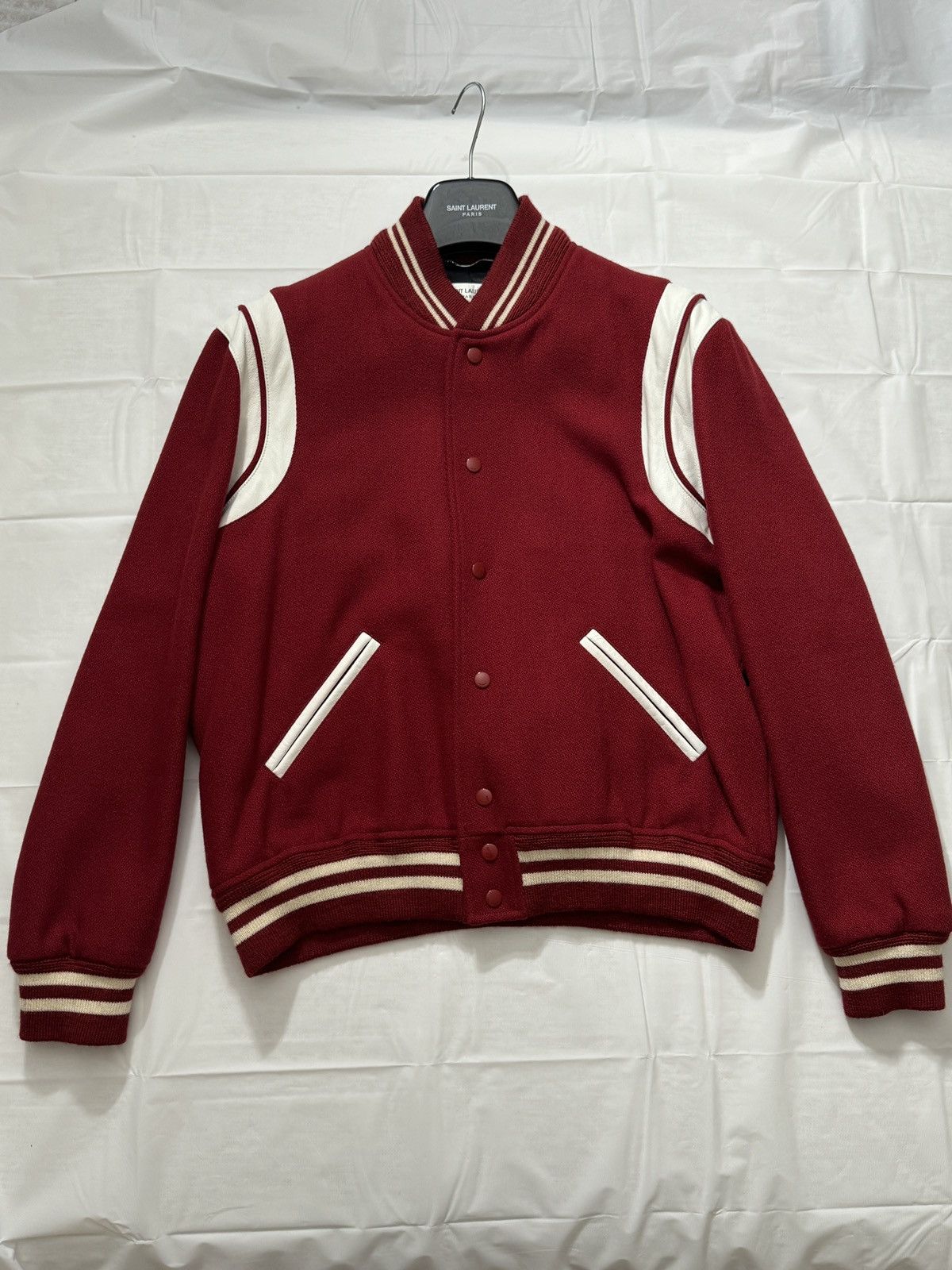 Pre-owned Saint Laurent Teddy Jacket In Wool In Red