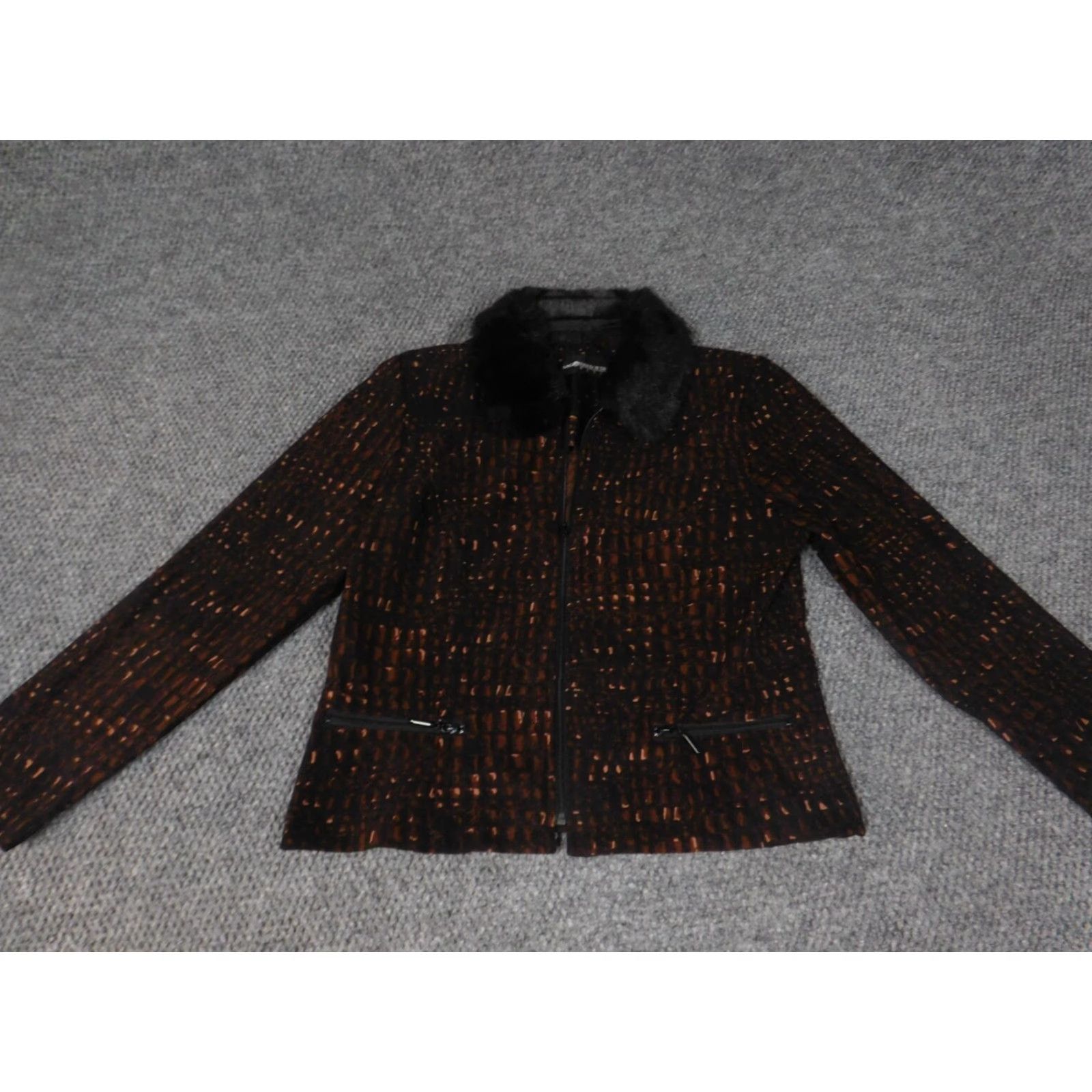 Vintage Sag Harbor Jacket Women 8P Petite Brown Full Zip Lace Plaid Mid-Length Casual Fall Spring Winter Basic Jacket Mens Womens Girls Boys Size M / US 6-8 / IT 42-44 - 2 Thumbnail