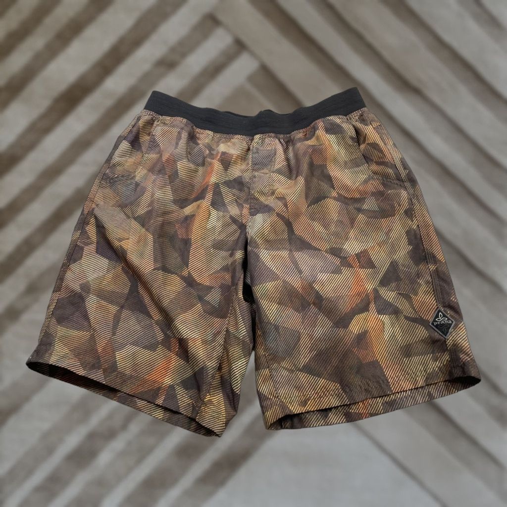 Prana prAna Shorts Mens Large Breath Board Shorts Hybrid Swim Trunks Elastic Waist Brown Polyester Spandex Water-Repellent Beach Board Shorts Mens L Brown Size US 33 - 1 Thumbnail