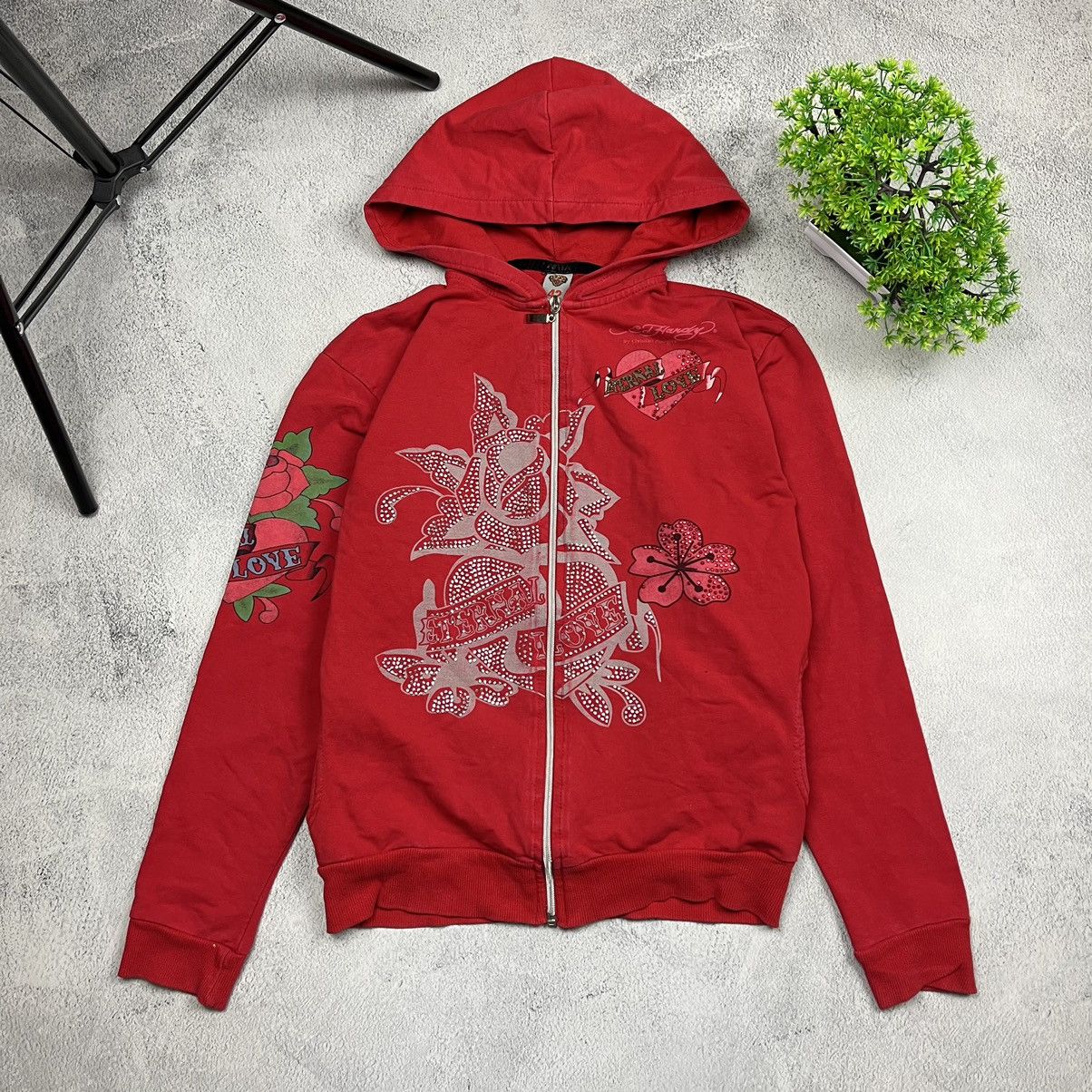 Ed Hardy Streetwear Vintage Ed Hardy by Christian Audigier Big Flower y2k zip hoodie Grailed