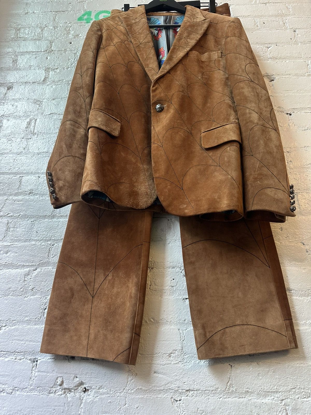 Chrome Hearts 1 of 1 CHROME HEARTS COUTURE SUEDE LEATHER SPIDER WEB SUIT Size 40R - 9 Thumbnail