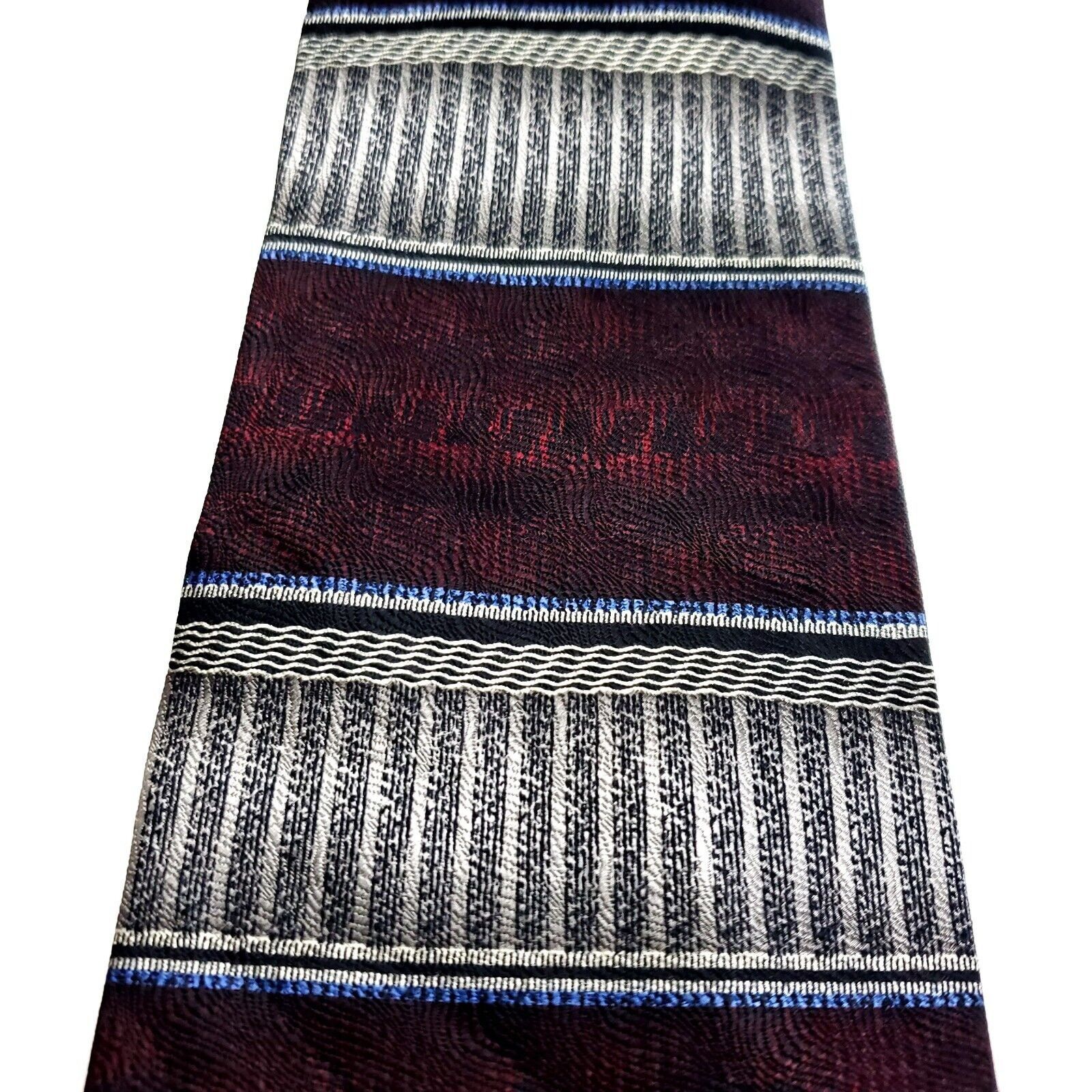 Vintage Courage Silk Tie Maroon Red Gray Handsewn Size ONE SIZE - 2 Thumbnail