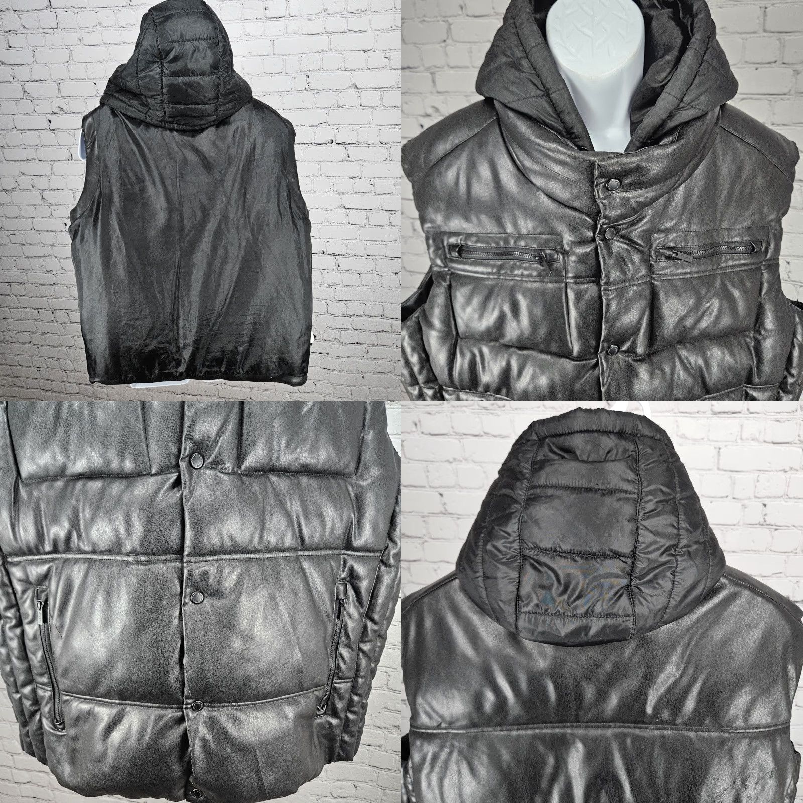 Sean John Sean John Black Faux Leather Vest Full Zip Hooded Puffer Insulated XL Size US XL / EU 56 / 4 - 9 Thumbnail