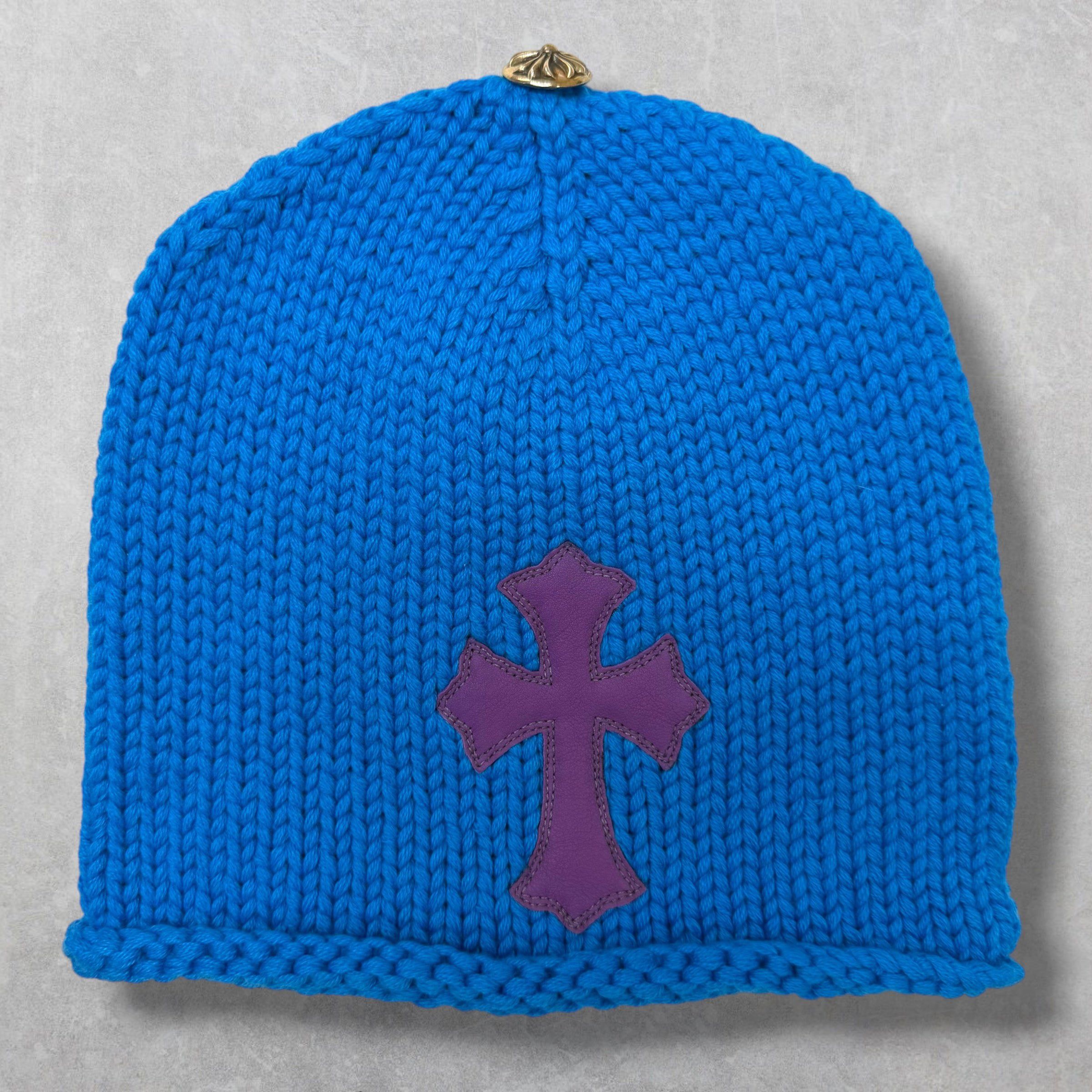 Chrome Hearts Chrome Heart Purple Cross Patch Blue Cashmere Beanie Size ONE SIZE - 1 Thumbnail