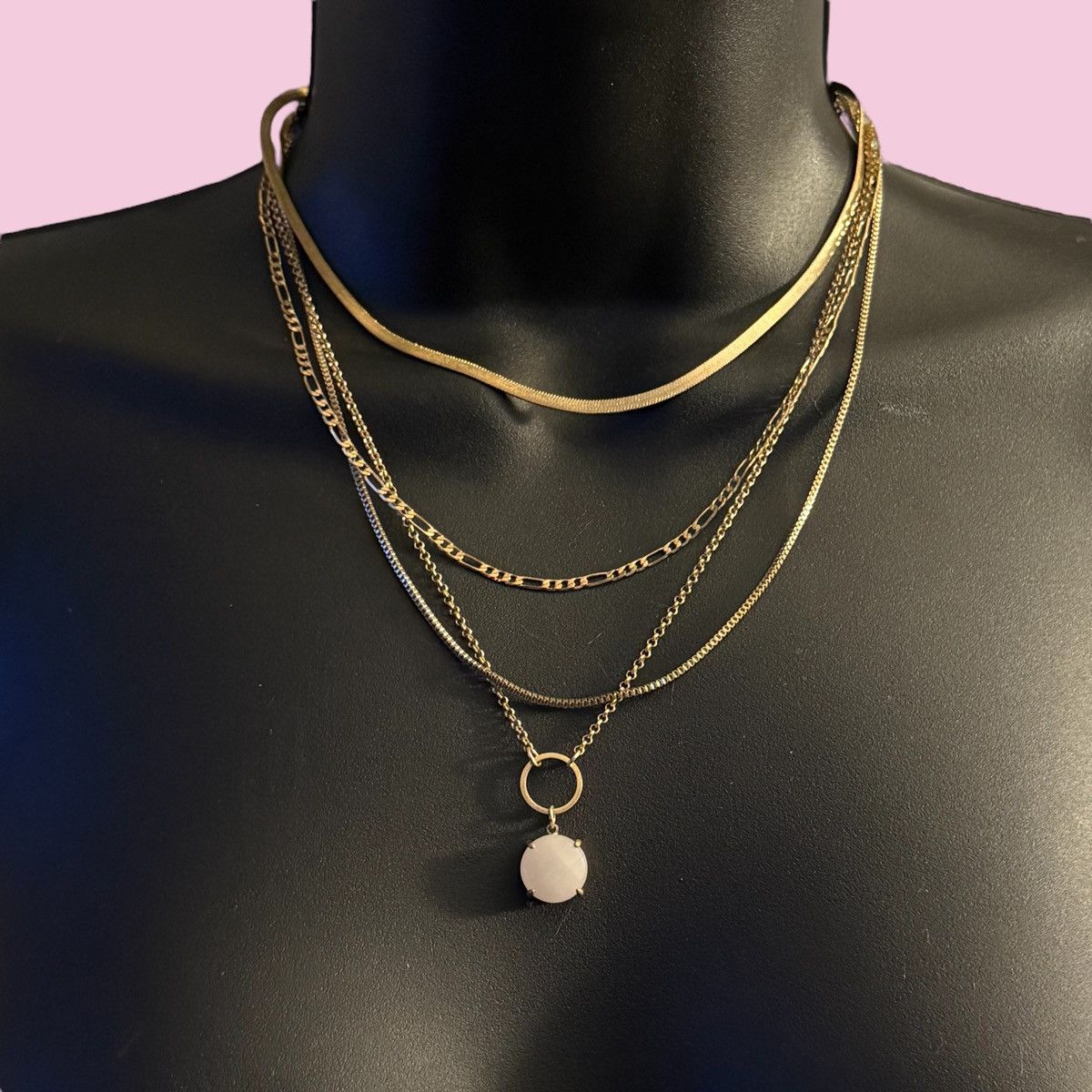 Other Gold tone multi layered chain rose quartz pendant necklace Size ONE SIZE - 1 Thumbnail