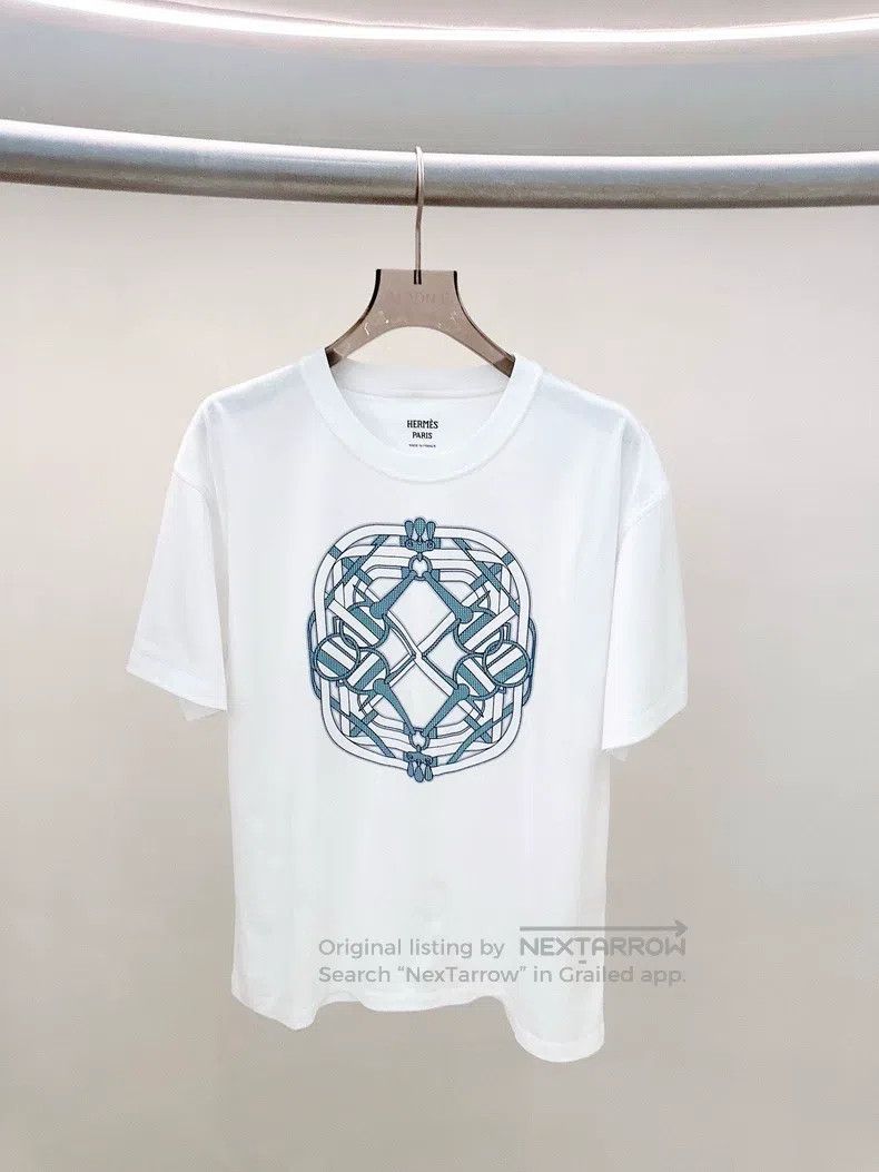 Hermes Hermes White patterned short-sleeved T-shirt Size XS / US 0-2 / IT 36-38 - 1 Thumbnail