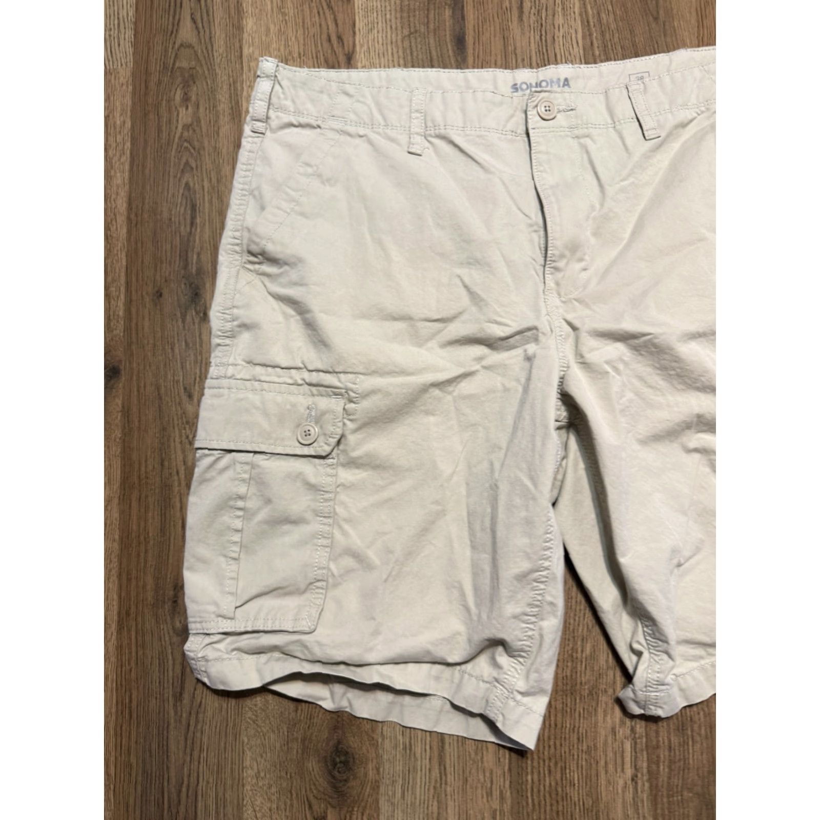 Vintage Sonoma Cargo Shorts Men's 38 Beige White Tan Multi Pockets Hiking Casual Regular Cotton Size US 38 / EU 54 - 3 Thumbnail
