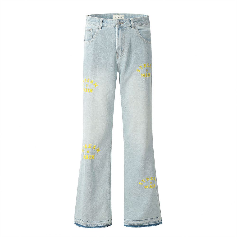 Japanese Brand × Jean Light washed hip-hop embroidered letter flared jeans y2k Size US 32 / EU 48 - 1 Thumbnail