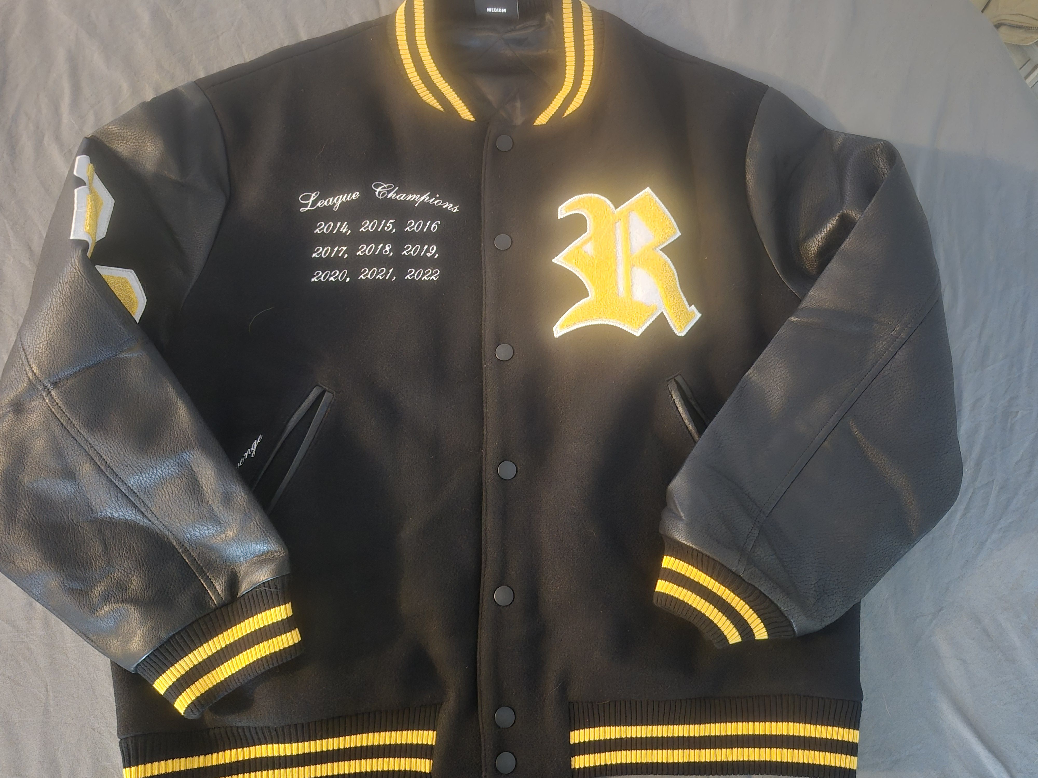 Revenge Black and Yellow Rottweiler Varsity Jacket Medium