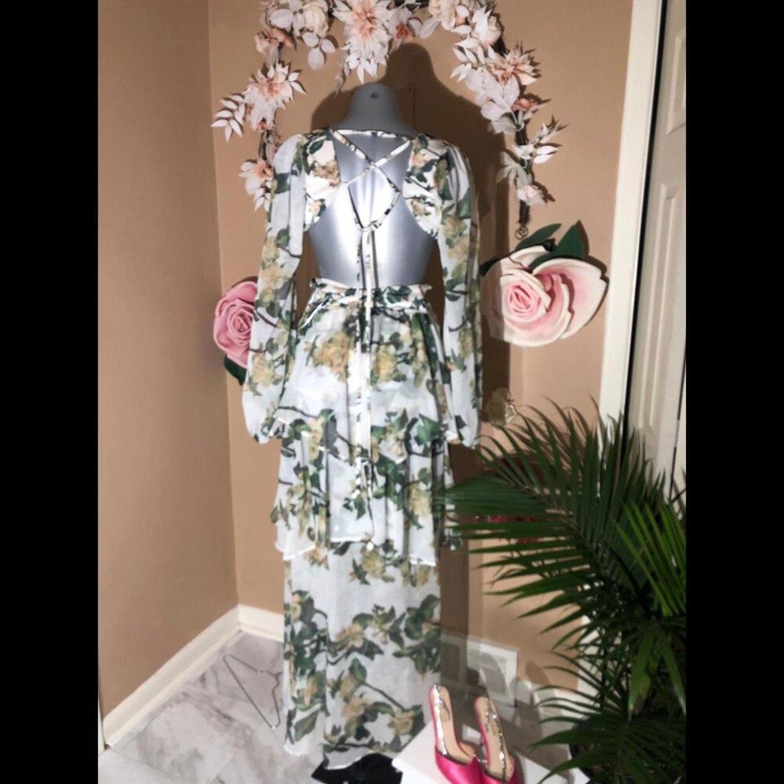 Other Beach coverup dress green/white exotic floral dress Size S / US 4 / IT 40 - 4 Thumbnail