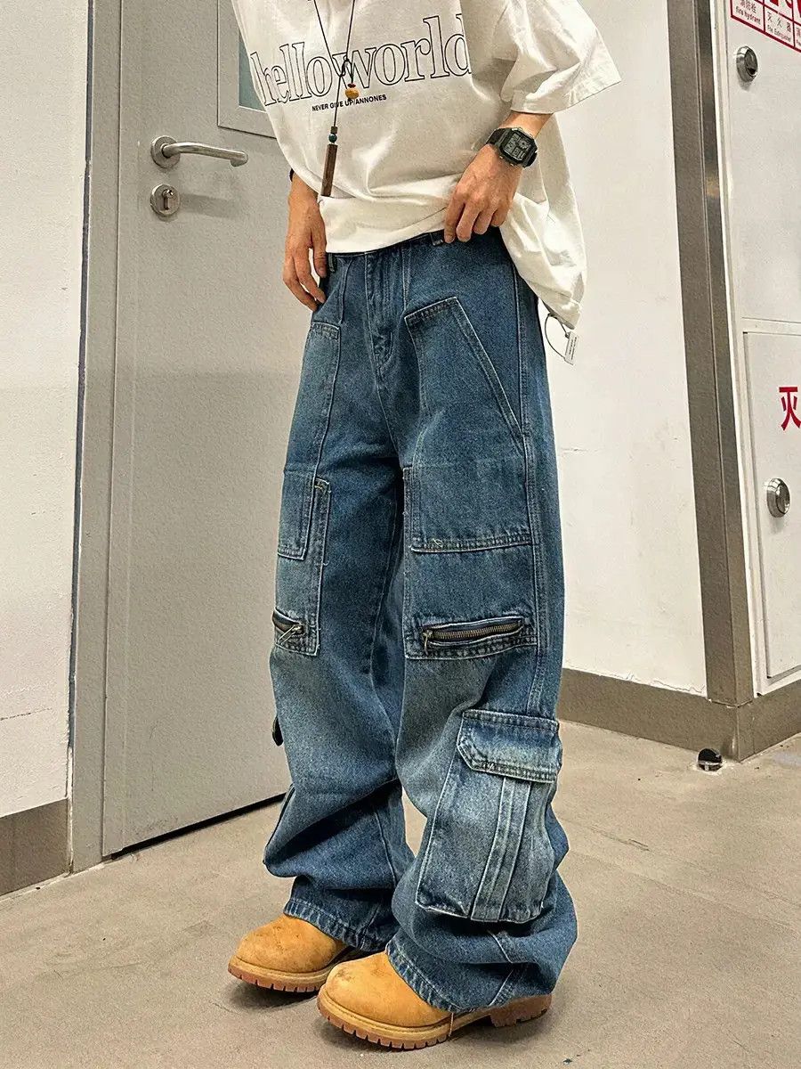 Designer × Japanese Brand × Vintage baggy faded zipper utility cargo jeans Size US 32 / EU 48 - 2 Thumbnail