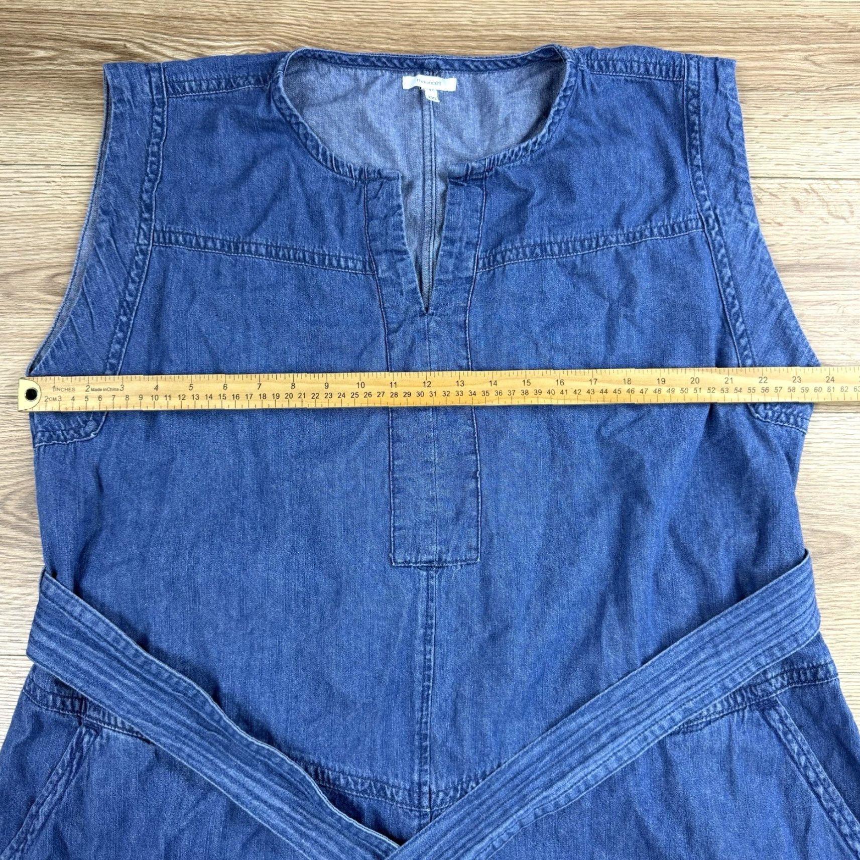 Vintage Maurices Dress Women's XXL Denim Mini Sleeveless Blue Pockets Tie Dress Denim Tie Pockets 2XL Women Shirt? Size XXL / US 16-18 / IT 52-54 - 3 Thumbnail