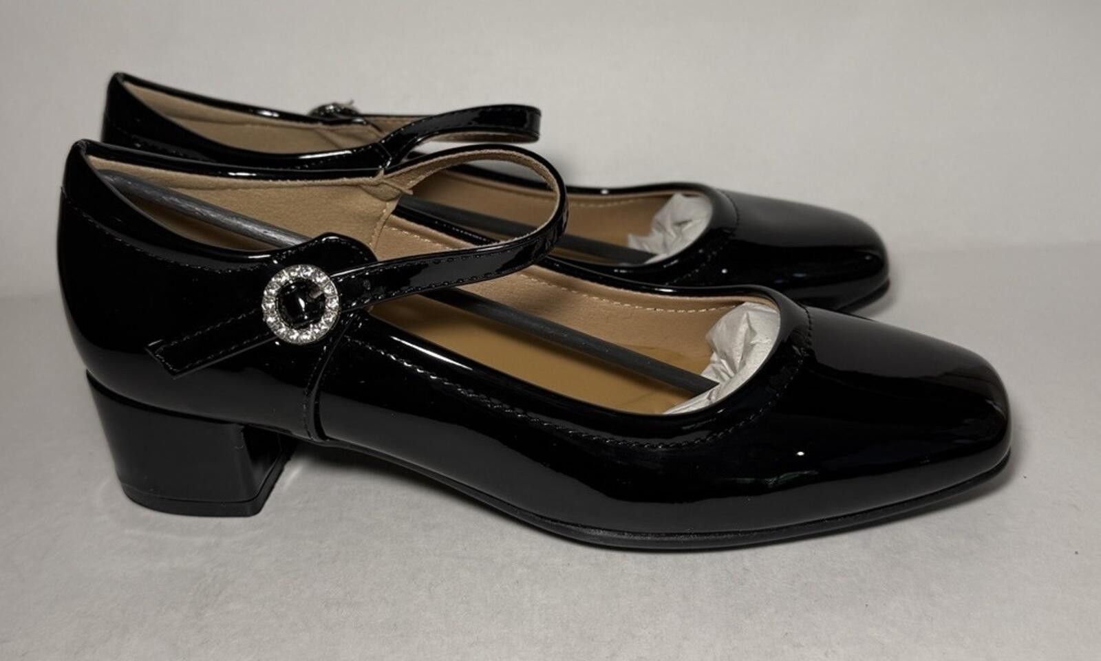 The Unbranded Brand Square Toe 1.5 inch Block Women's Heels Slip On Shiny Black Size US 7.5 / IT 37.5 - 1 Thumbnail