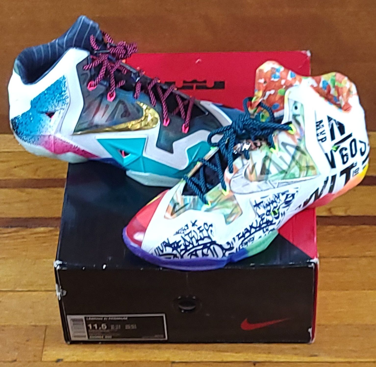 image of Nike Lebron 11 Premium ' What The Lebron ' Shoes in Black Lava/Silver Ice, Men's (Size 11.5)