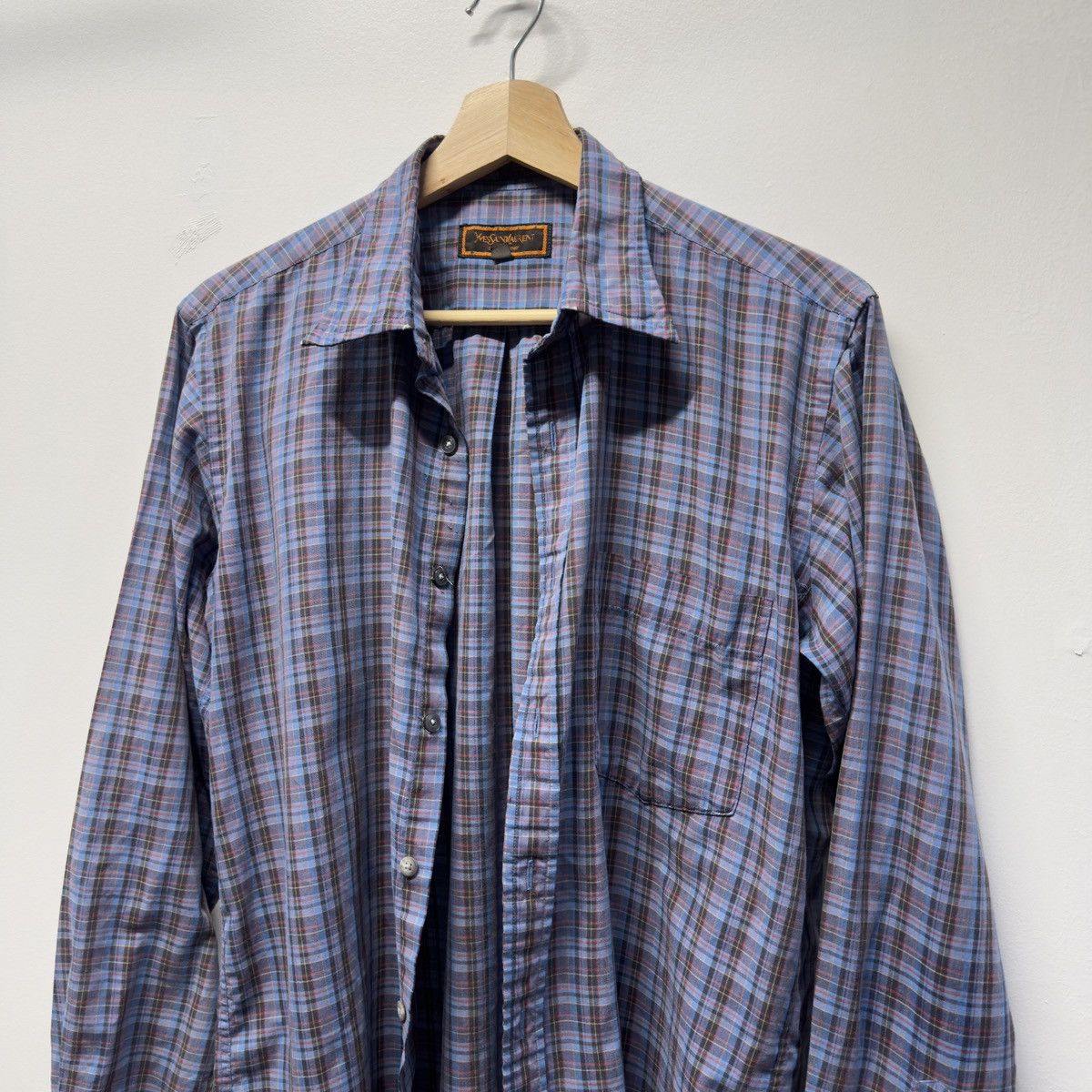 Yves Saint Laurent 90s YSL Plaid Shirt Faded Distressed ERD Grunge Chrome Size US M / EU 48-50 / 2 - 4 Thumbnail
