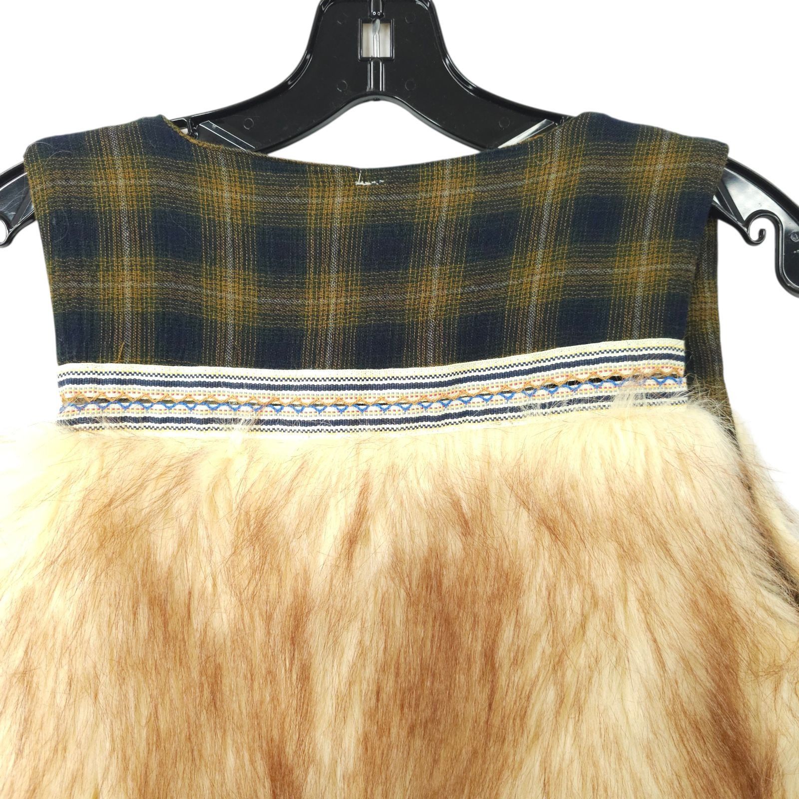 BKE BKE Gimmicks Faux Fur Vest S Brown Green Plaid Boho Shaggy Size S / US 4 / IT 40 - 11 Thumbnail