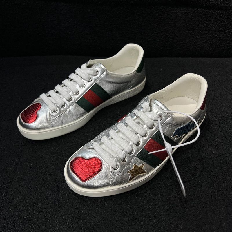 Gucci Gucci Silver Casual Sneakers with Heart Design - Size US 8.5 / EU 41-42 - 1 Thumbnail