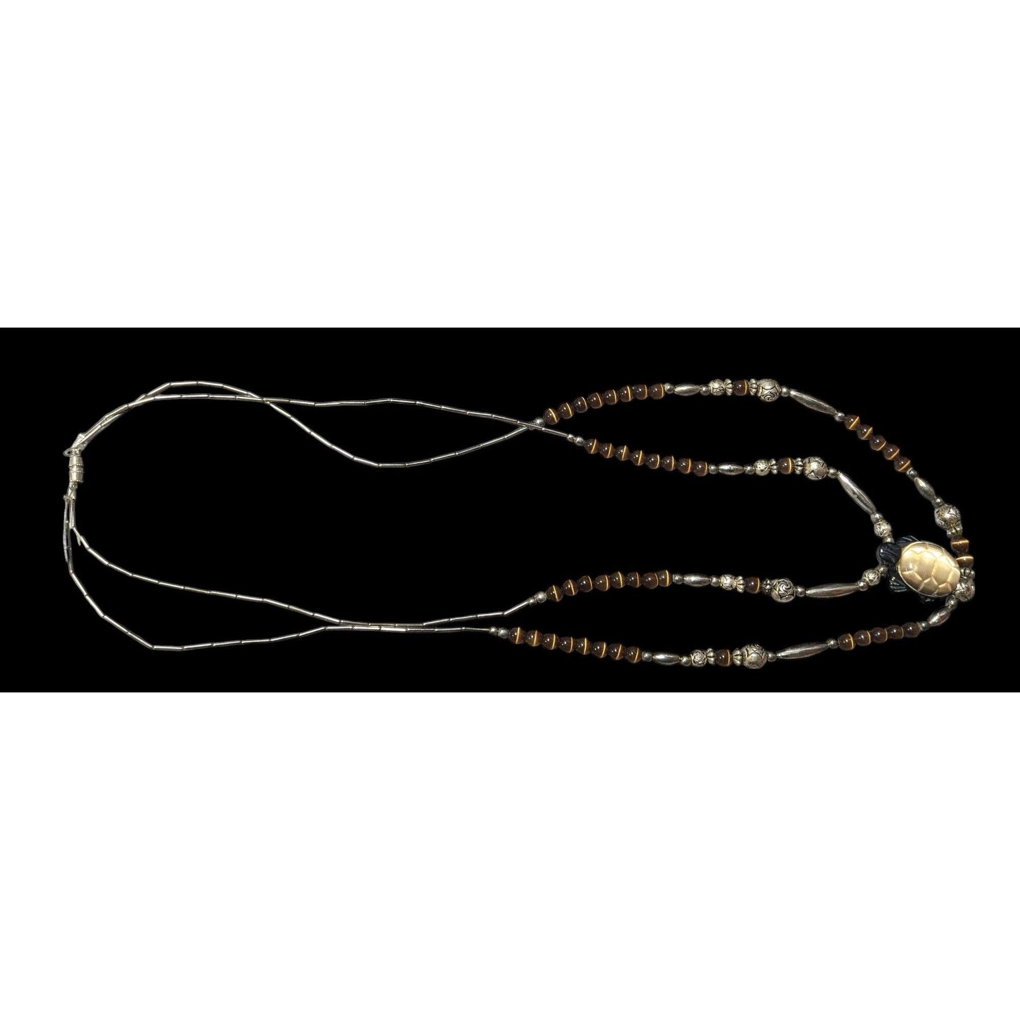 Other Vintage Liquid Silver Brown Cateye Beaded Multilayer Carved Size ONE SIZE - 2 Thumbnail