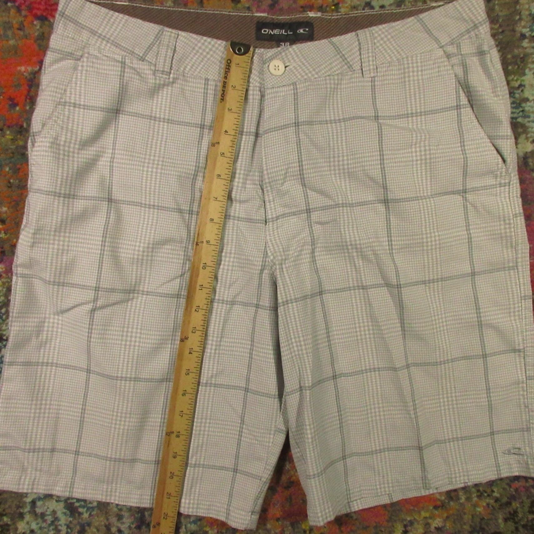 O'Neill O'Neill Mens Gray Plaid Shorts 38 Bermuda Chino Beach Summer Casual Lightweight Pockets Mid Rise 13in Belt Loops Zip Front Flat Front Regular Fit Size US 38 / EU 54 - 6 Thumbnail