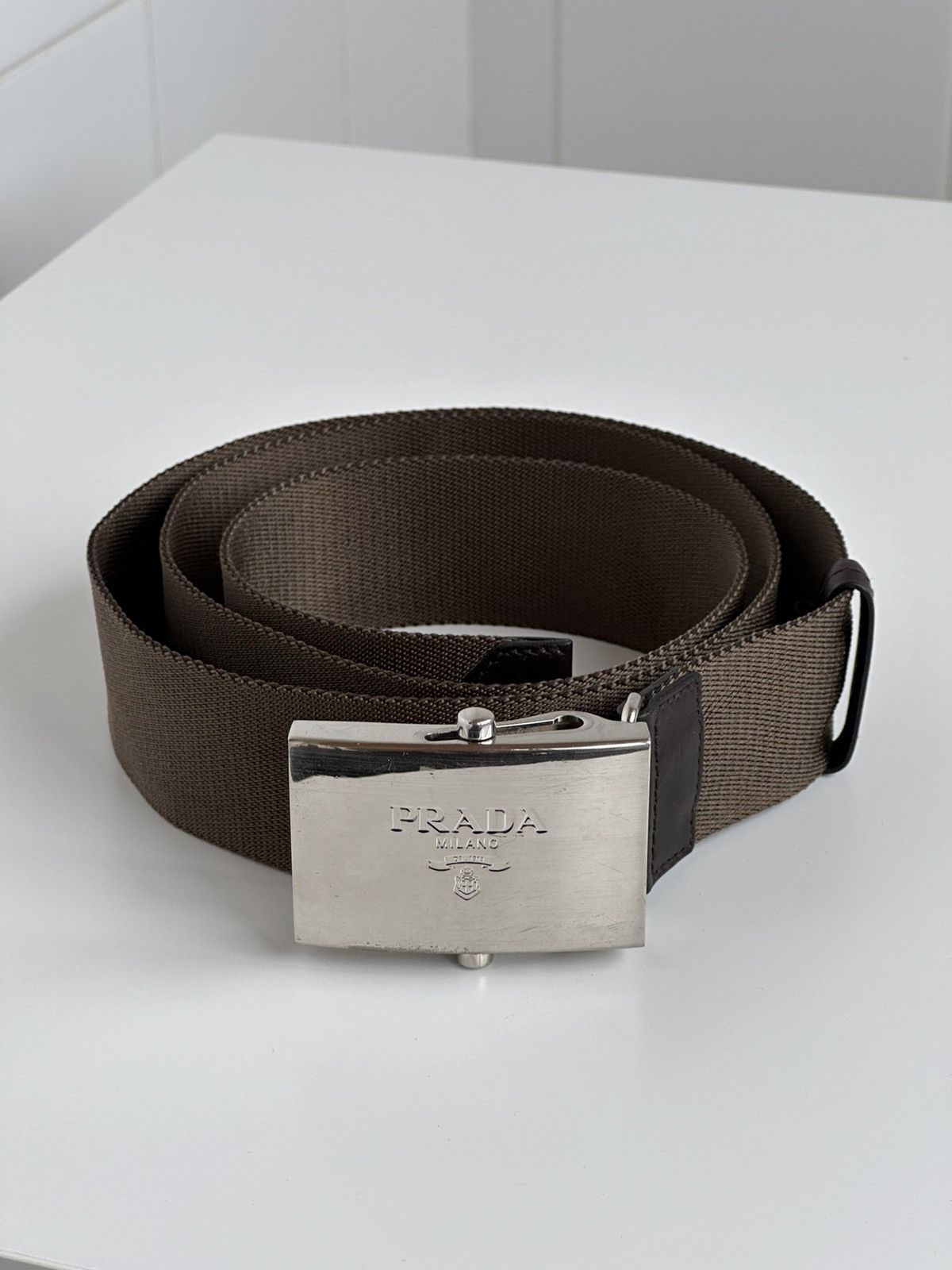 Prada Prada Logo Metal Silver Buckle Nylon / Leather Belt Size ONE SIZE - 13 Thumbnail