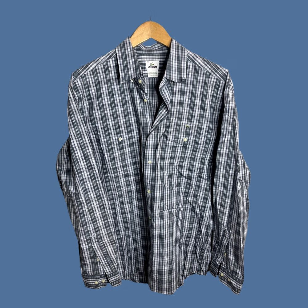Lacoste Lacoste Shirt Mens 42 Blue Gray Plaid Long Sleeve Button Pocket Croc Logo Size US XL / EU 56 / 4 - 1 Thumbnail