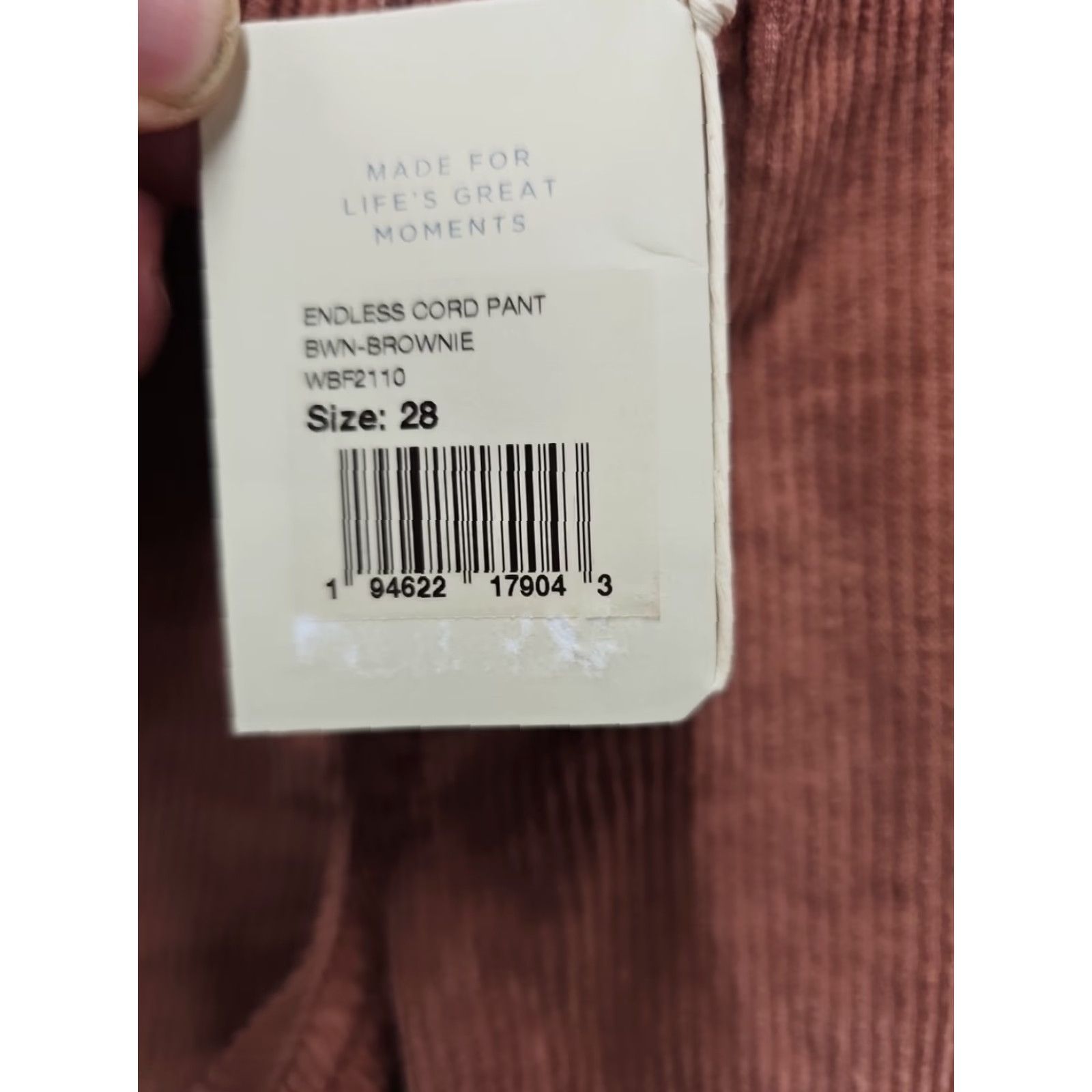 Faherty Faherty Pants Women's Regular 28 Pink Ankle Straight Inseam 31.5 Solid Cord Brownie (31x31.5) Size 28" / US 6 / IT 42 - 3 Thumbnail