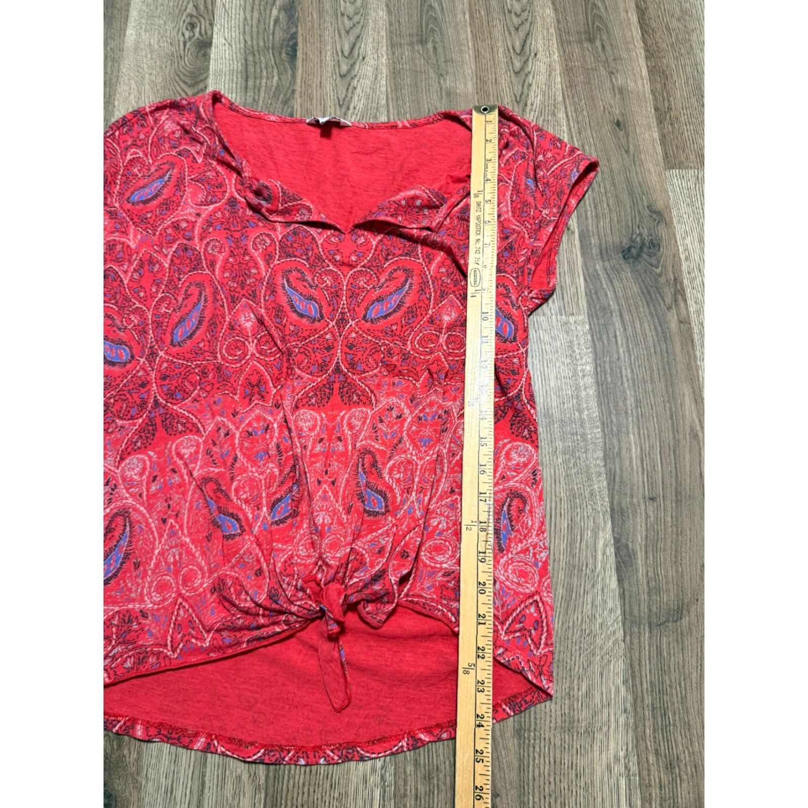 Lucky Brand Lucky Brand Shirt Women L Red Paisley V-Neck Twisted Front Casual Modern Bohemian - Free Return Size L / US 10 / IT 46 - 4 Thumbnail