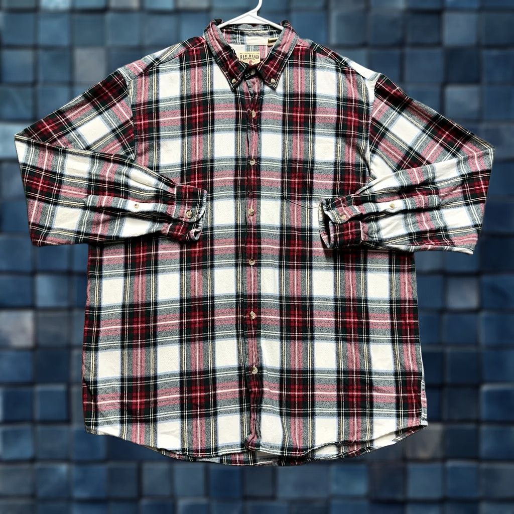 Vintage RedHead Shirt XL Red White Green Plaid Flannel Long Sleeve Button Down EUC Mens Size US XL / EU 56 / 4 - 1 Thumbnail