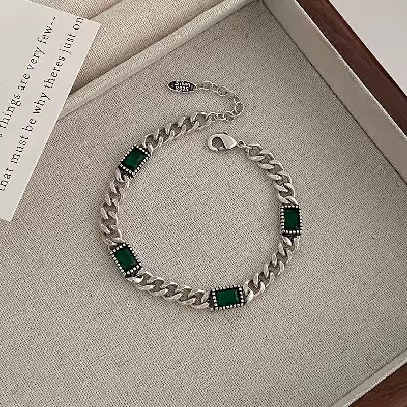 Jewelry Retro Green Stone Chain Bracelet Size ONE SIZE - 3 Thumbnail
