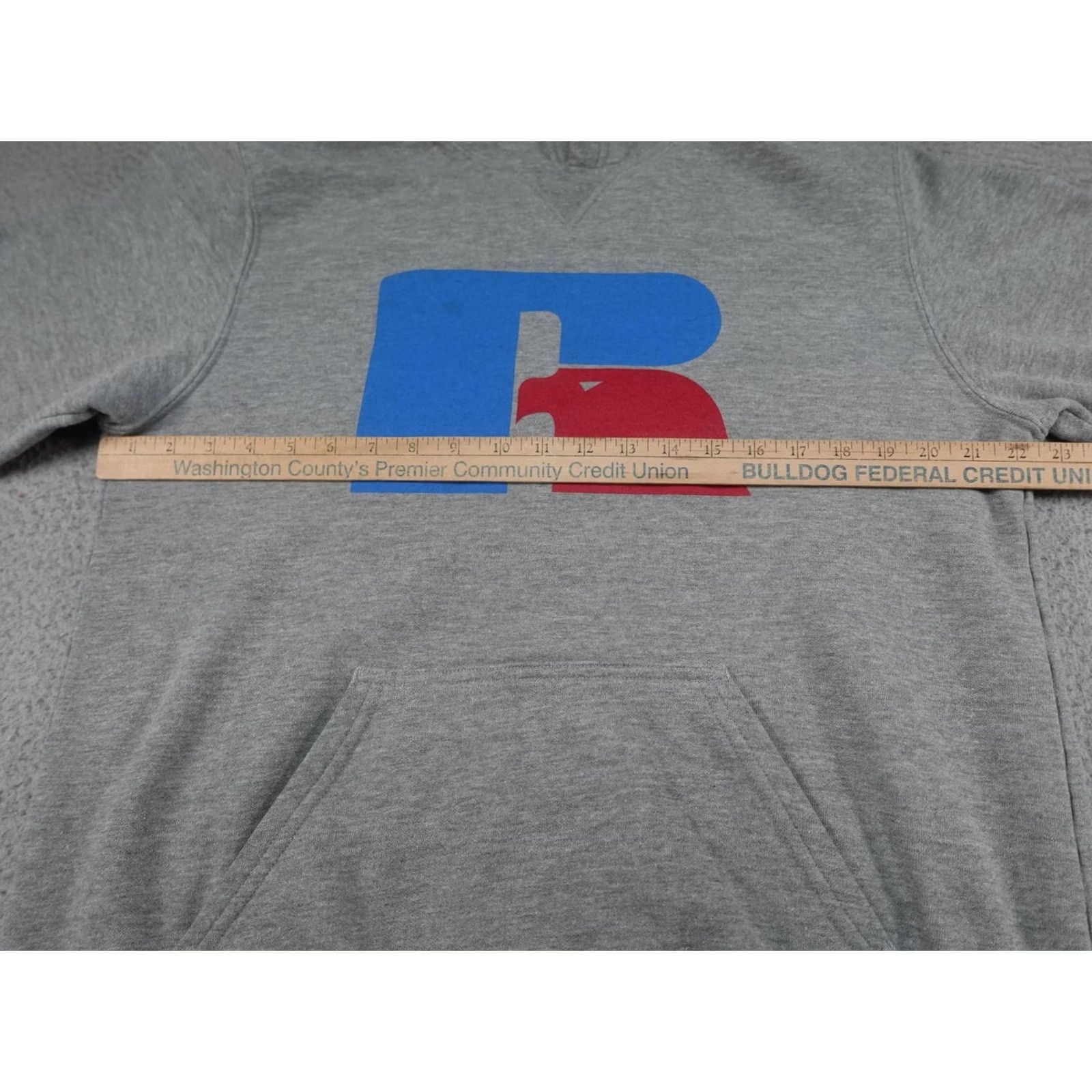 Russell Athletic VINTAGE Russell Athletic Hoodie Mens Large Gray Graphic Print Logo Pullover Fleece Kangaroo Pocket Size US L / EU 52-54 / 3 - 4 Thumbnail