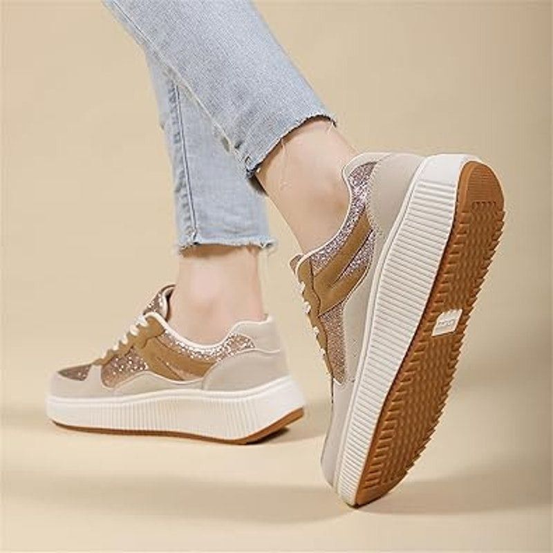 Other Womens 6.5 Pink Gold Glitter LaceUp Platform Casual Sneakers Size US 6.5 / IT 36.5 - 5 Thumbnail