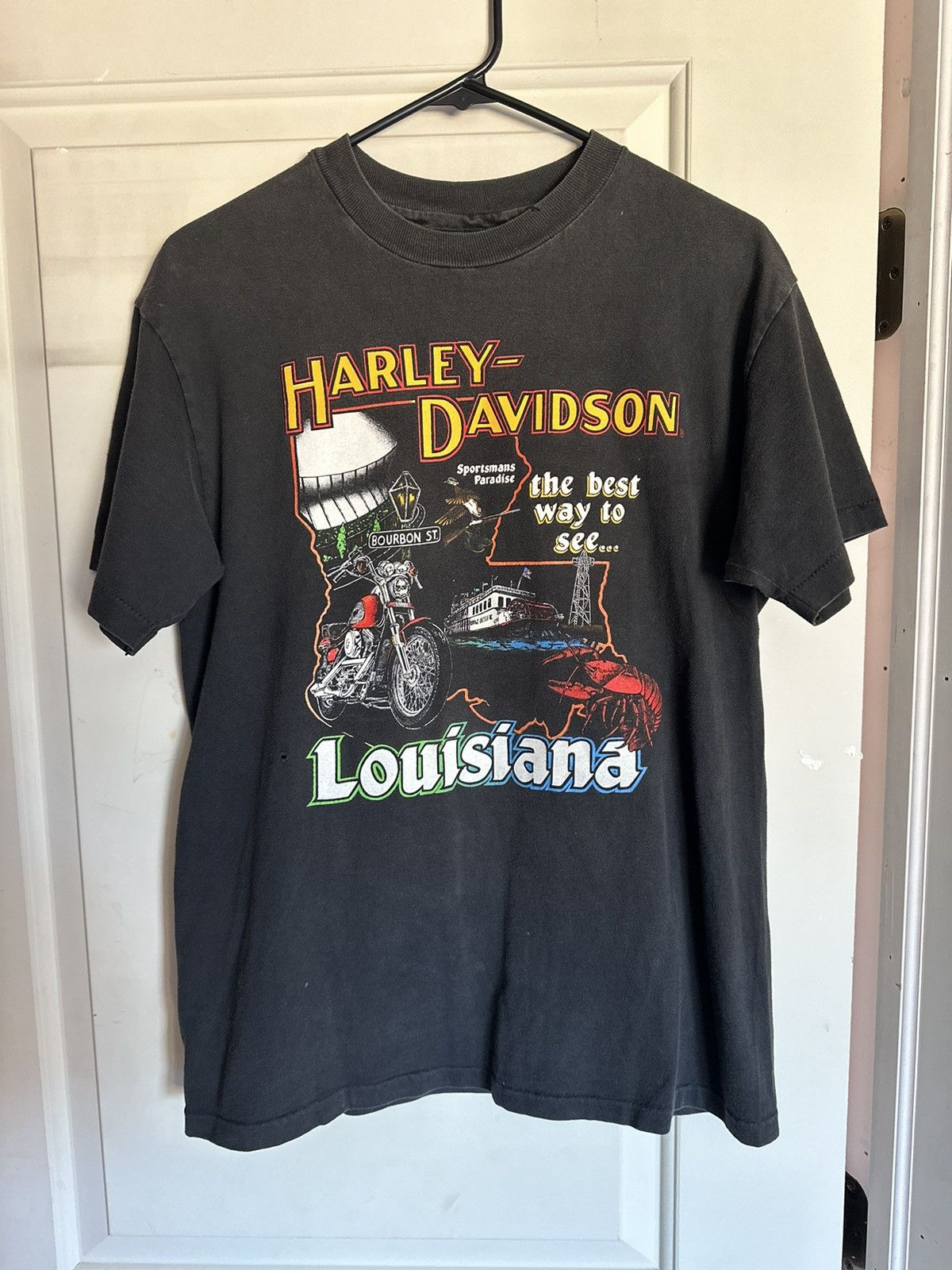 Harley Davidson × Vintage Black Harley Davidson 1980s Single Stitch Size US XL / EU 56 / 4 - 1 Thumbnail