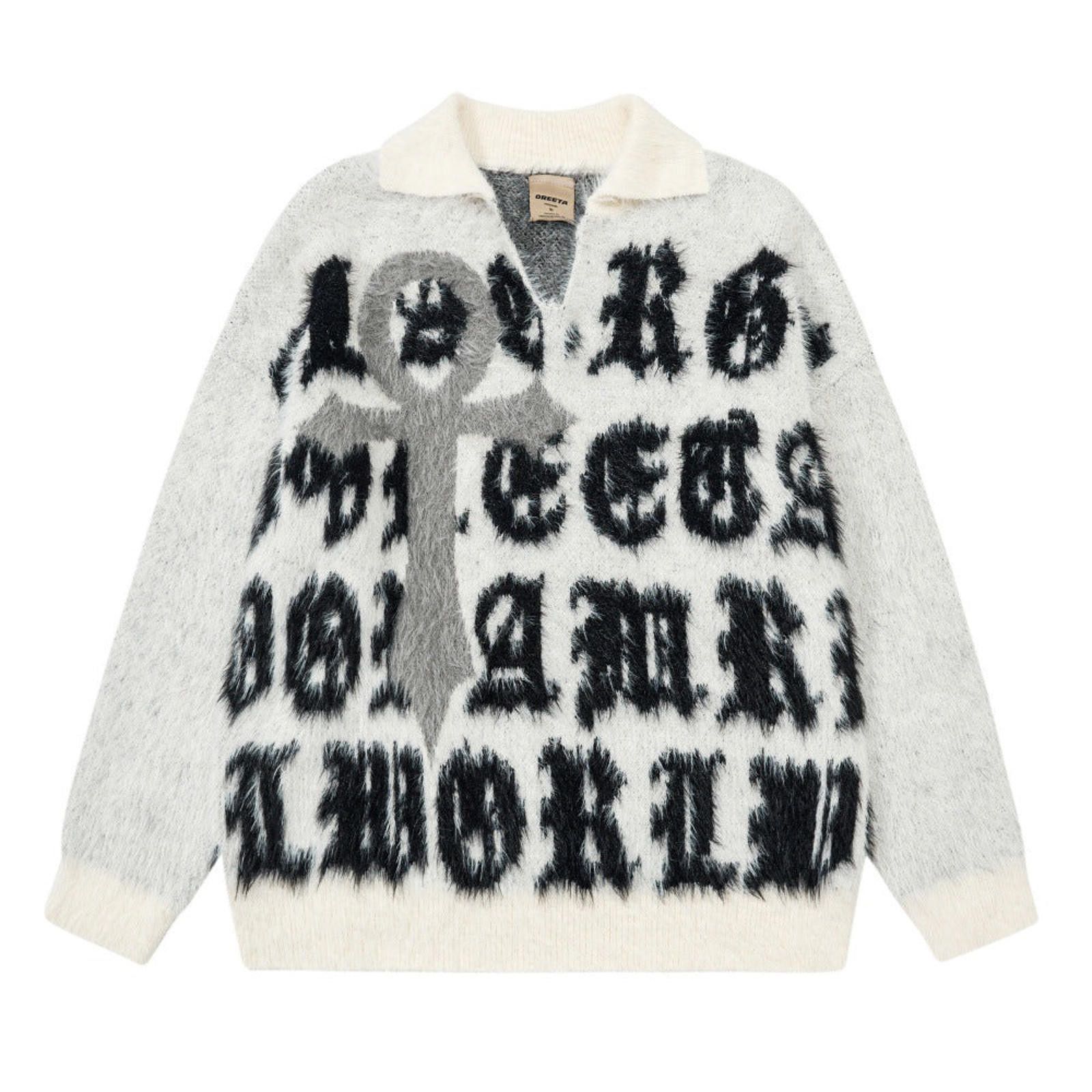 Japanese Brand Old English Letter Gray Fuzzy Graphic Knit Sweater Size M / US 6-8 / IT 42-44 - 1 Thumbnail