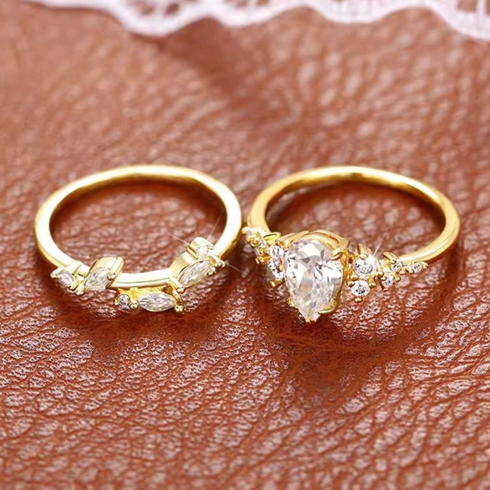 Other Pear Cubic Zirconia Set Rings for Women Exquisite Leaf Size ONE SIZE - 4 Thumbnail
