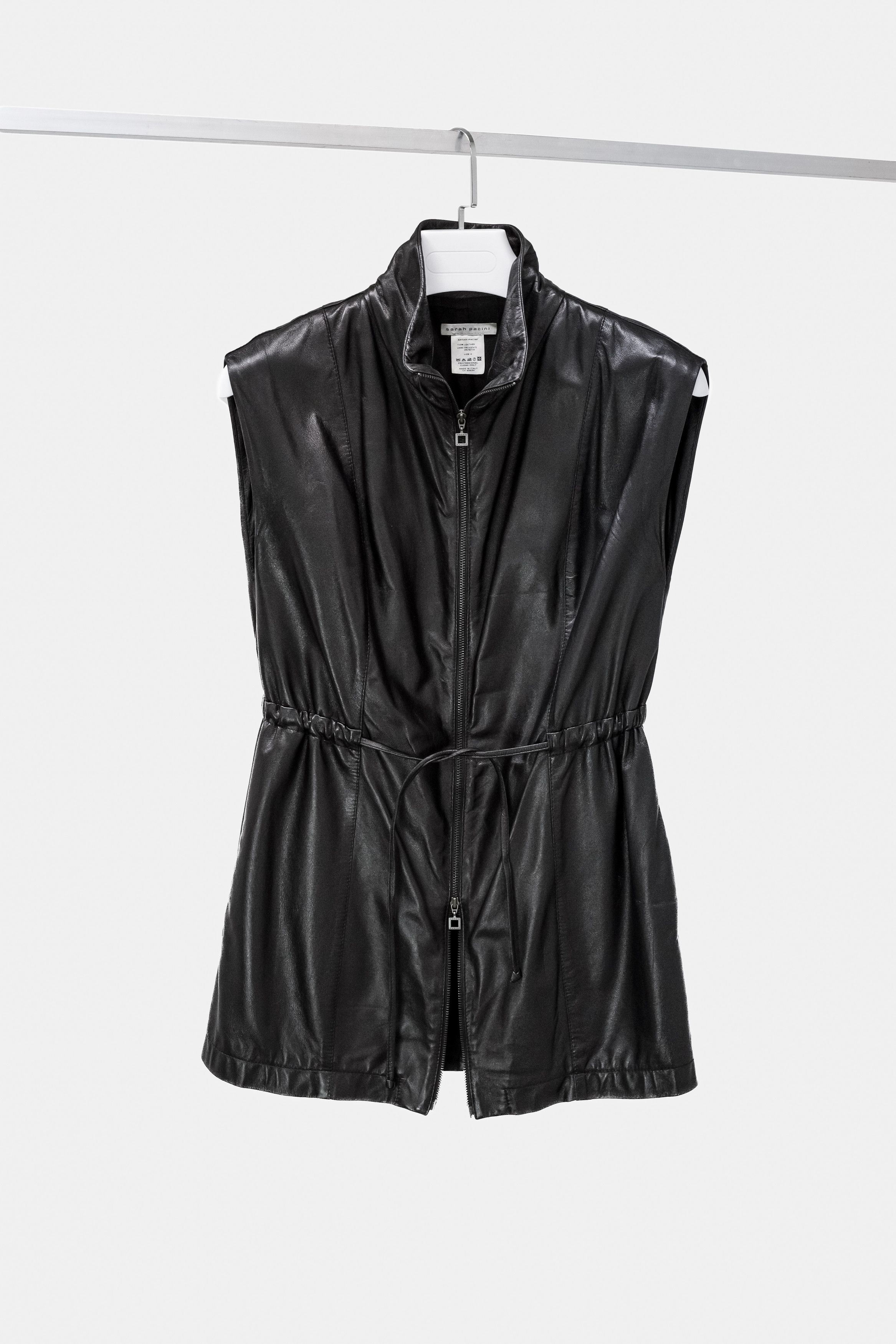 image of Sarah Pacini Black Leather Double-Zip Vest, Women's (Size Small)