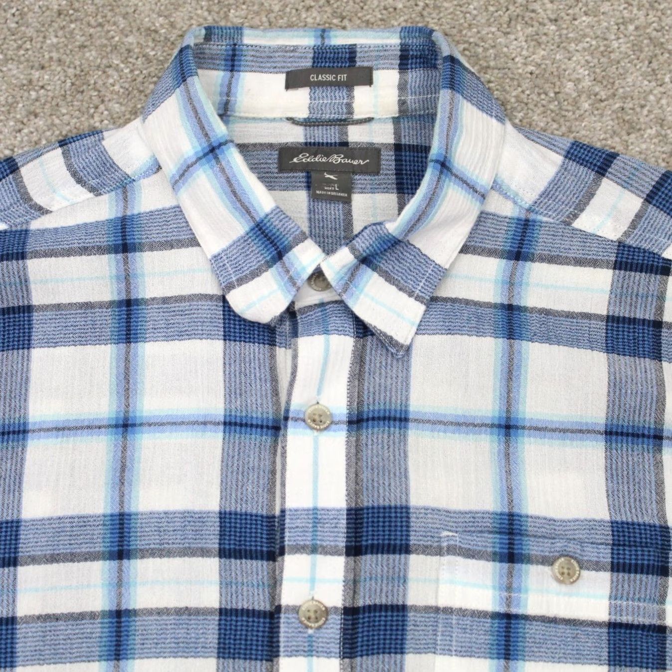 Eddie Bauer Eddie Bauer Seersucker Shirt Mens Large Blue/White Classic Fit Cotton S/S Button-Up Shirt Size US L / EU 52-54 / 3 - 7 Thumbnail