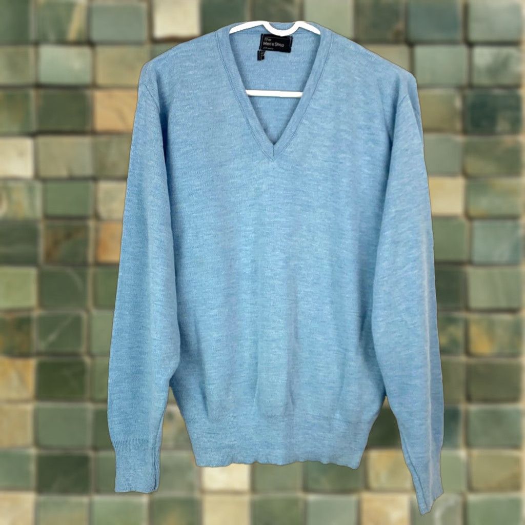 JCPenney Vintage JcPenney The Mens Shop Blue V-Neck Sweater Mens Large Shirt Mens L Blue Disco 1970s Mens Size US L / EU 52-54 / 3 - 1 Thumbnail
