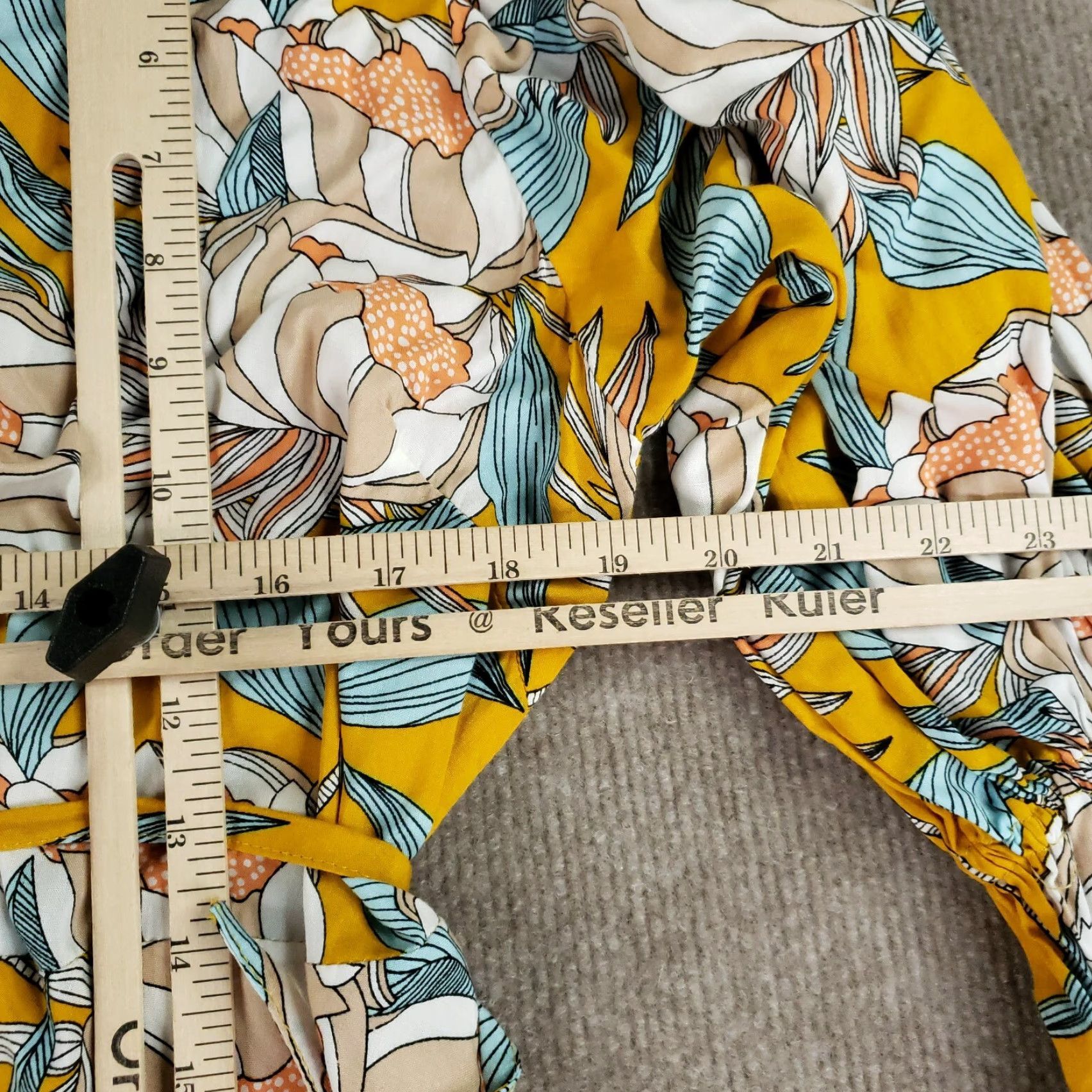 Vintage ELF Made By Hand Womens Medium Yellow Floral Wrap Dress Midi 3/4 Sleeve Size M / US 6-8 / IT 42-44 - 3 Thumbnail